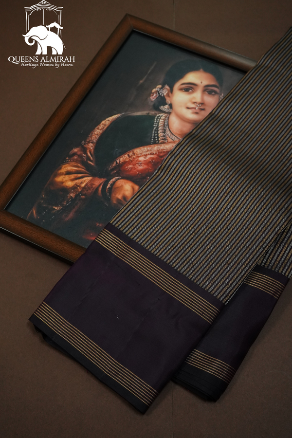 DARK CHOCOLATE PURE KANCHIVARAM SILK SAREE - Queens Jewel Emporium