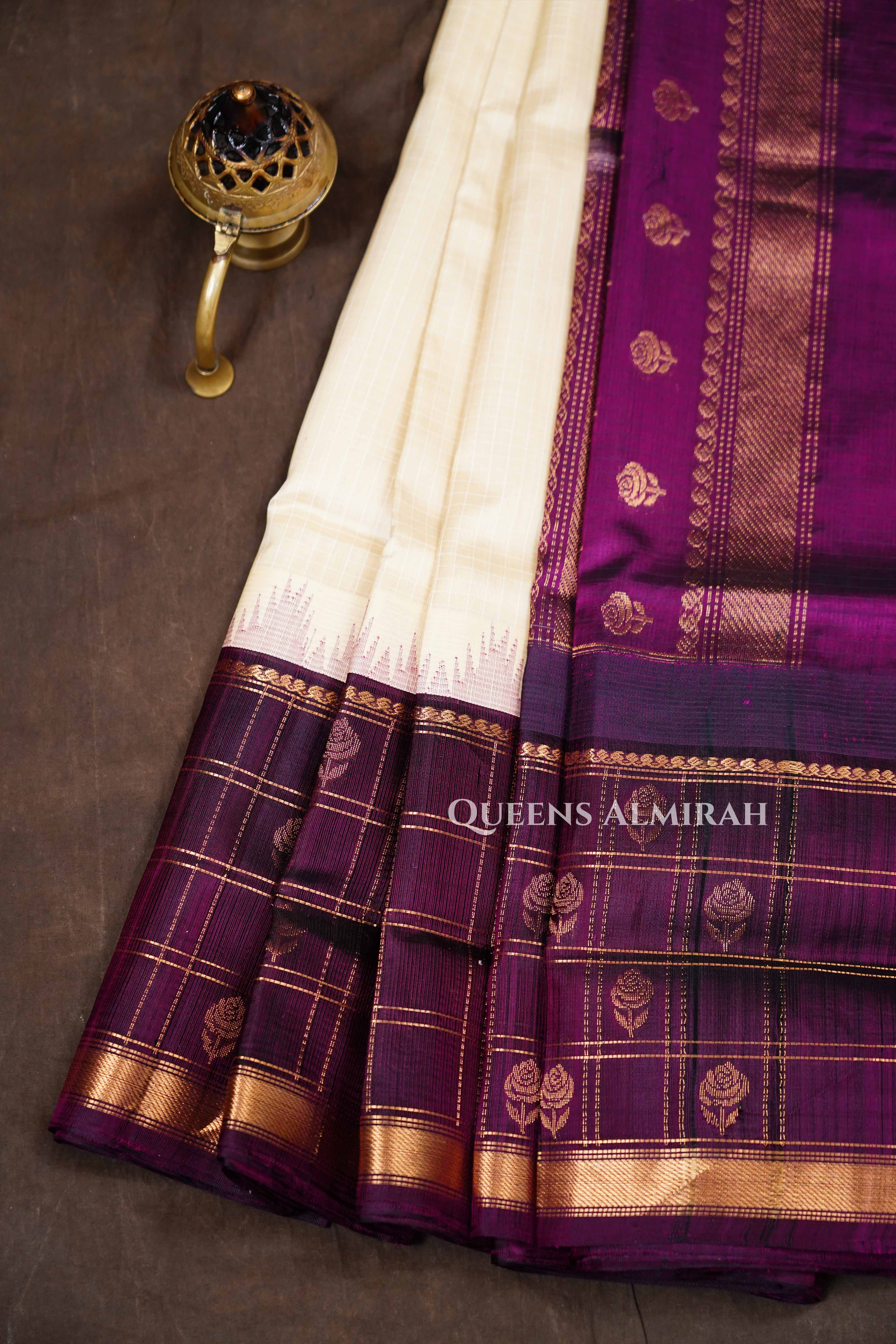 Milk White With Cocoa Bean Pure Kanchi Silk Cotton Saree