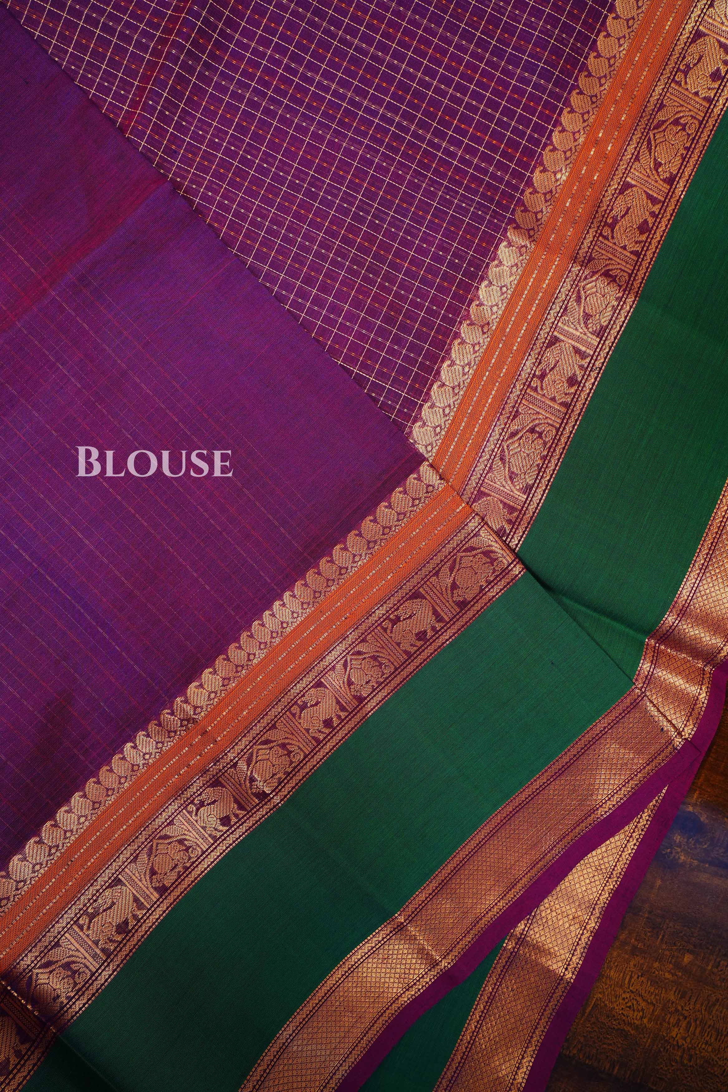 Purple With Green Chettinad Silk Cotton Saree