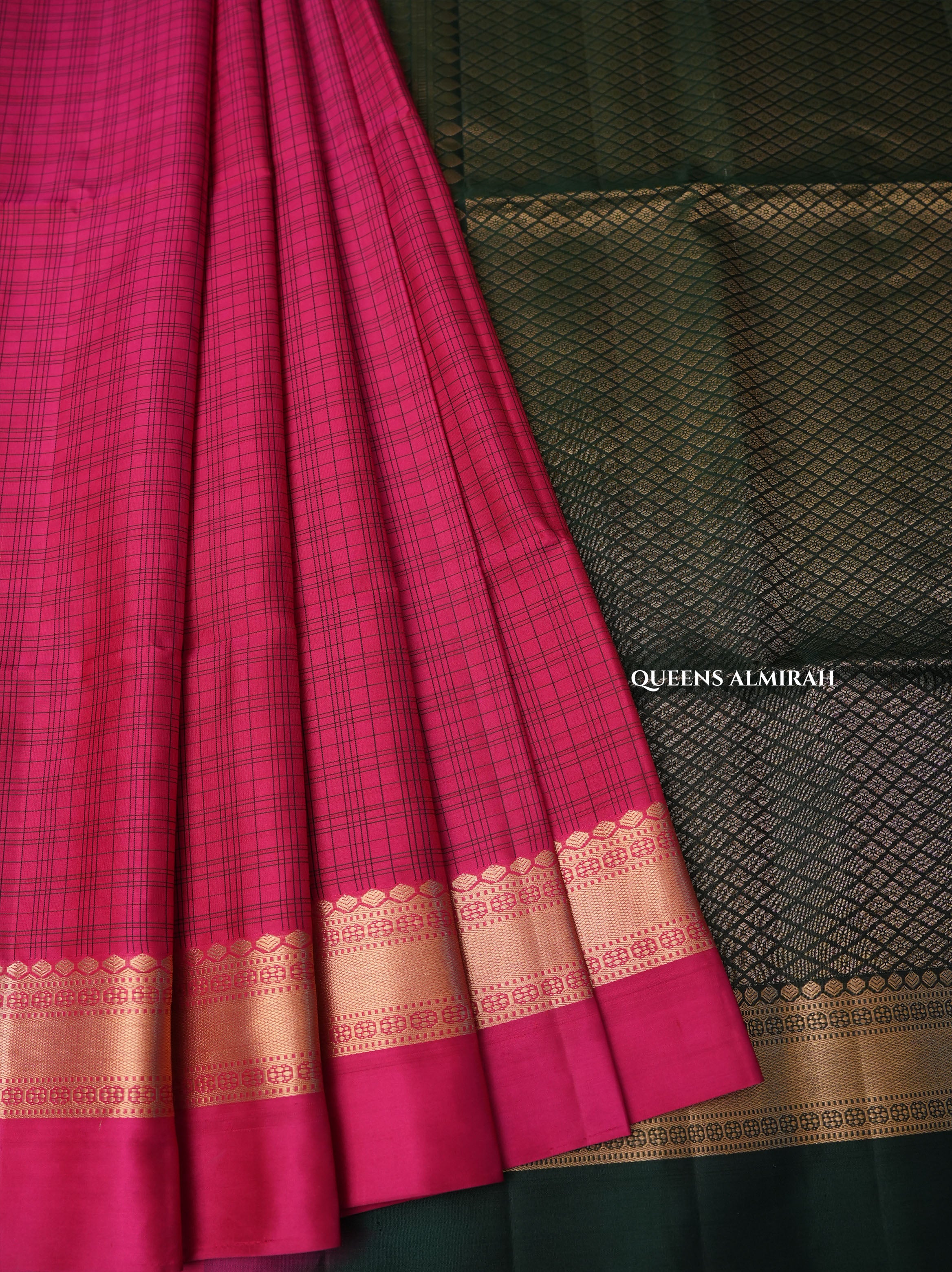 Rani Pink With Dark Green Pure Soft Silk Saree