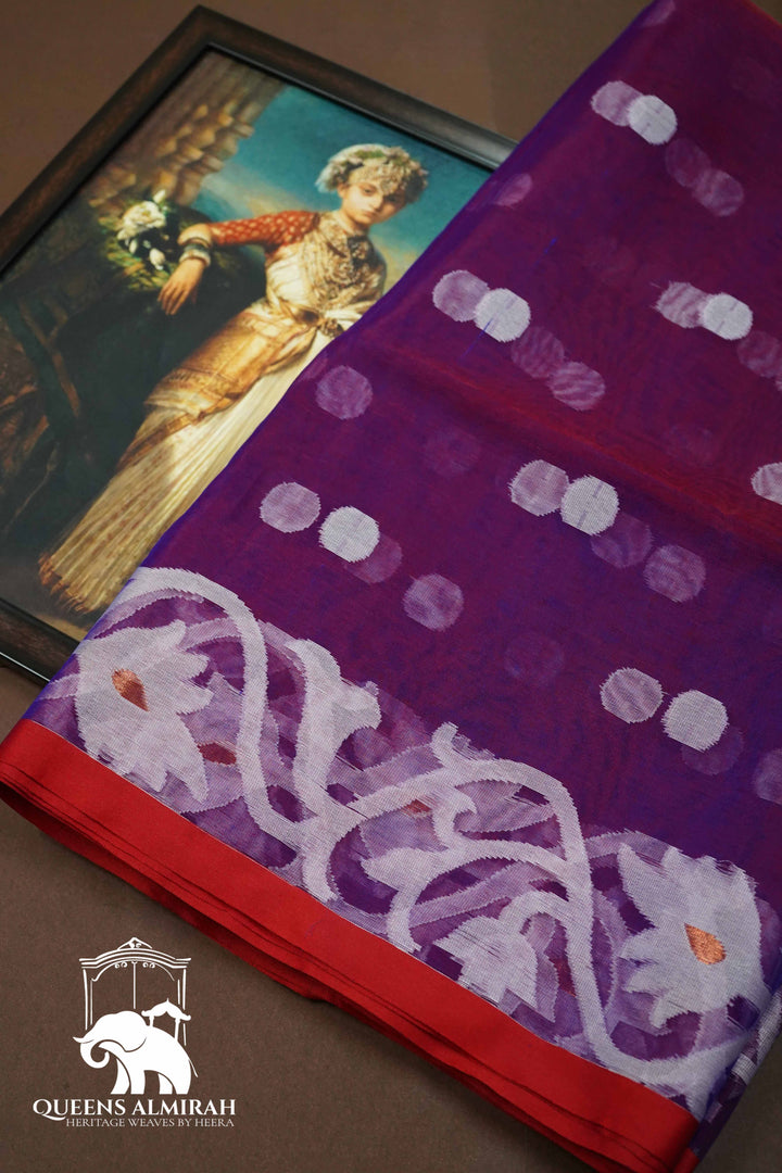 PURPLE MUSLIN JAMDANI SAREE - Queens Jewel Emporium