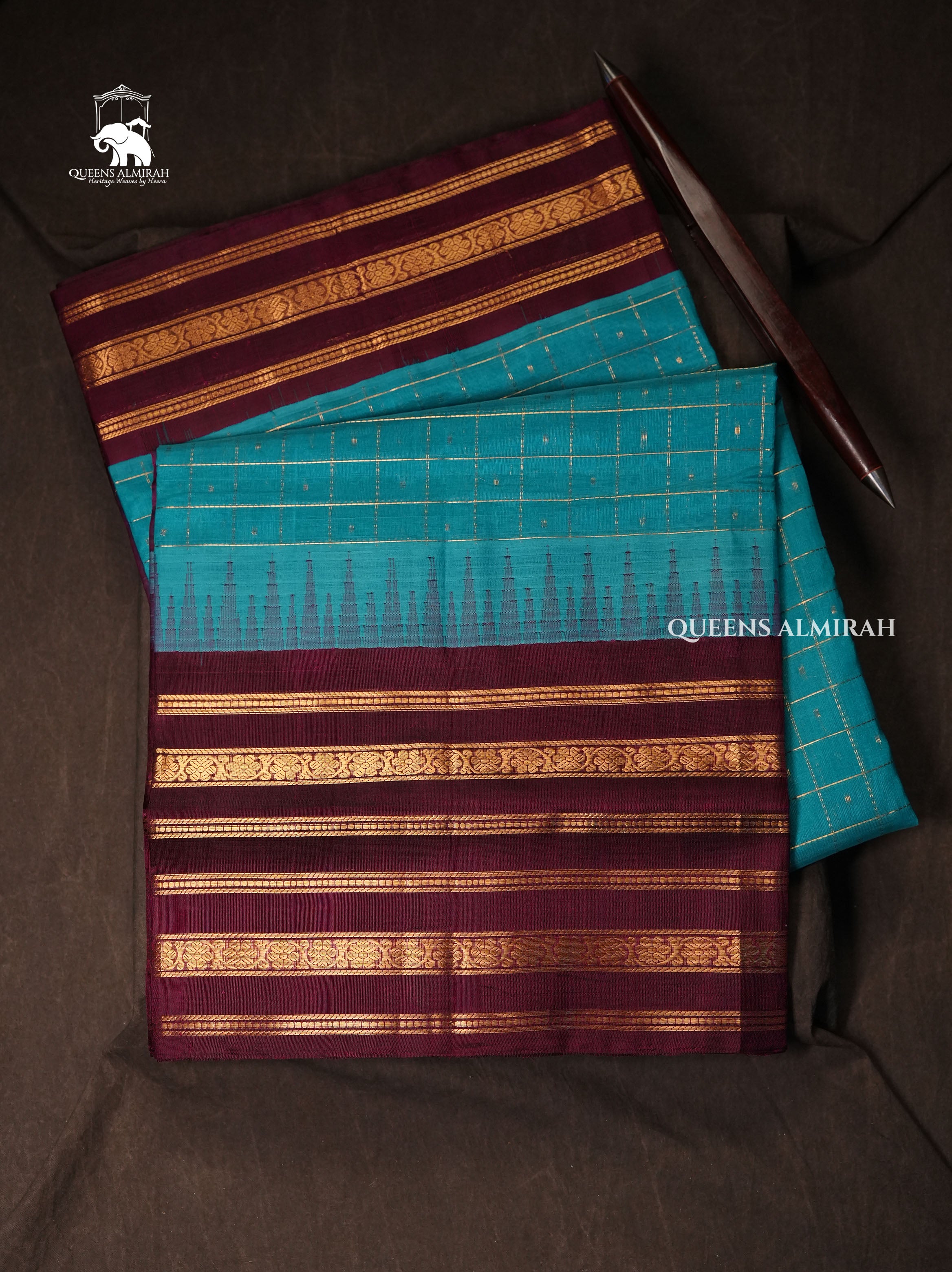 Blue With Purple Varisapet Border Pure Silk Cotton Saree
