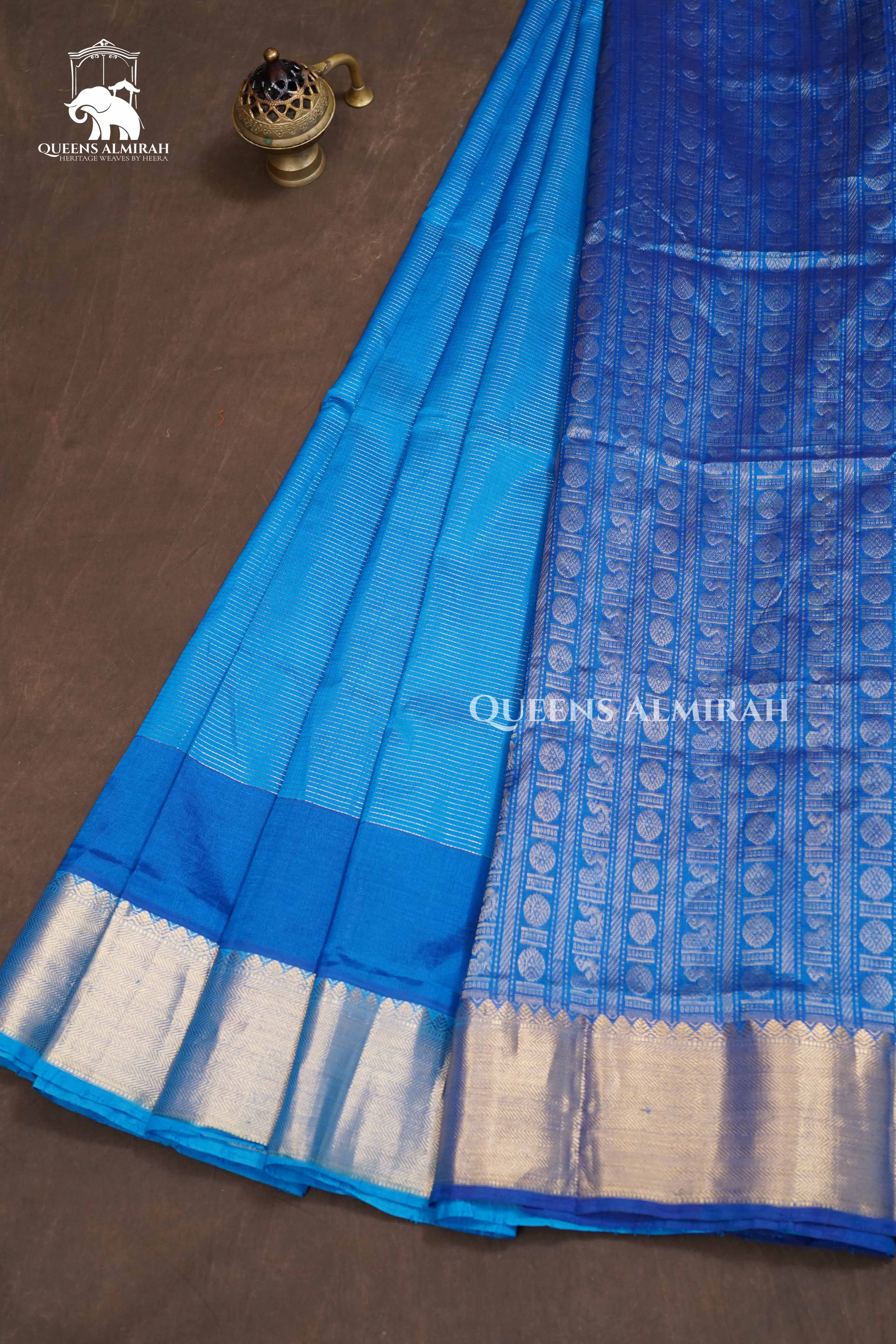 Water Blue Pure Kanchi Silk Cotton Saree
