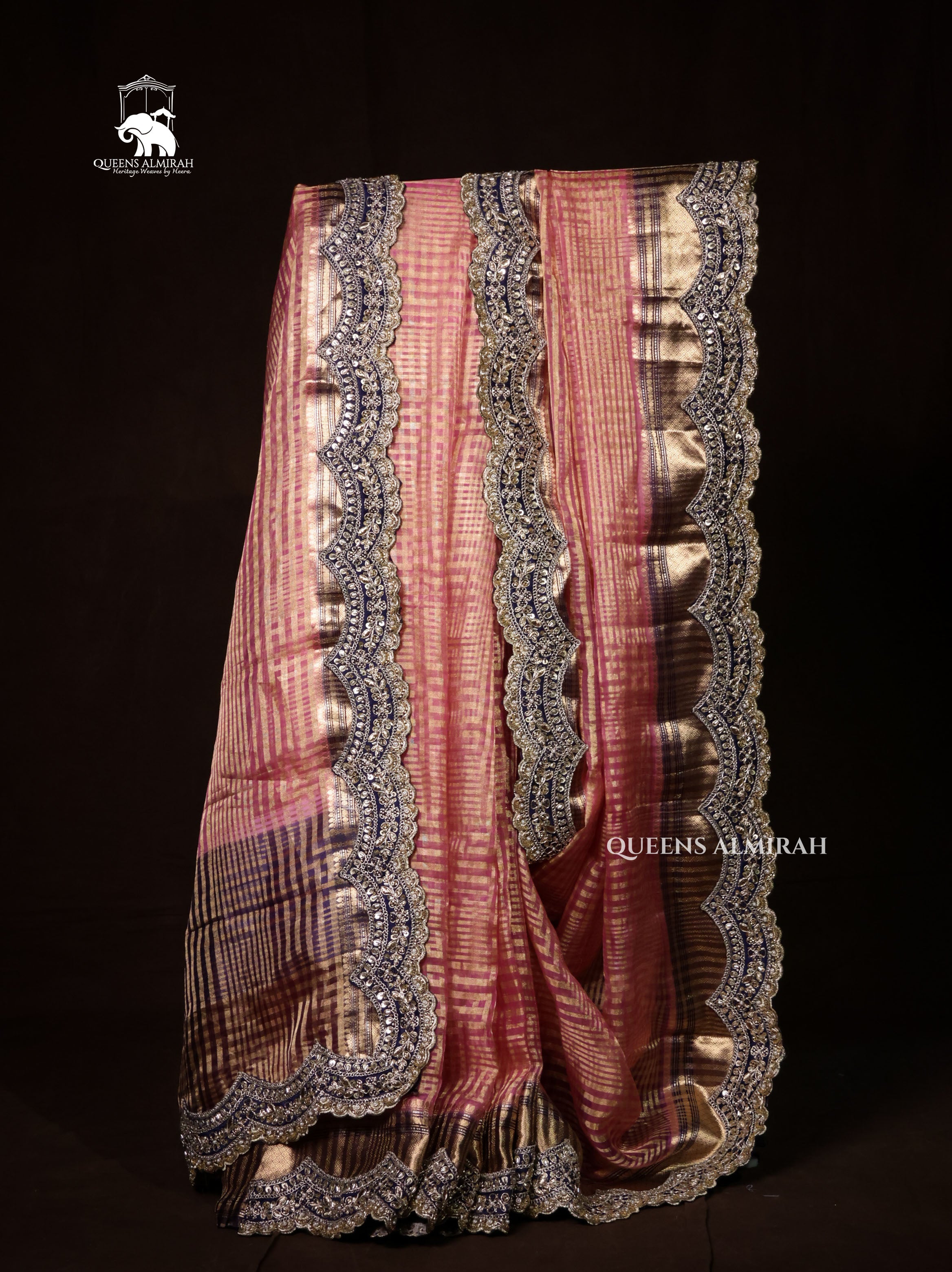 Baby Pink With Navy Blue Radhe Leela Pure Chanderi Designer Silk Saree
