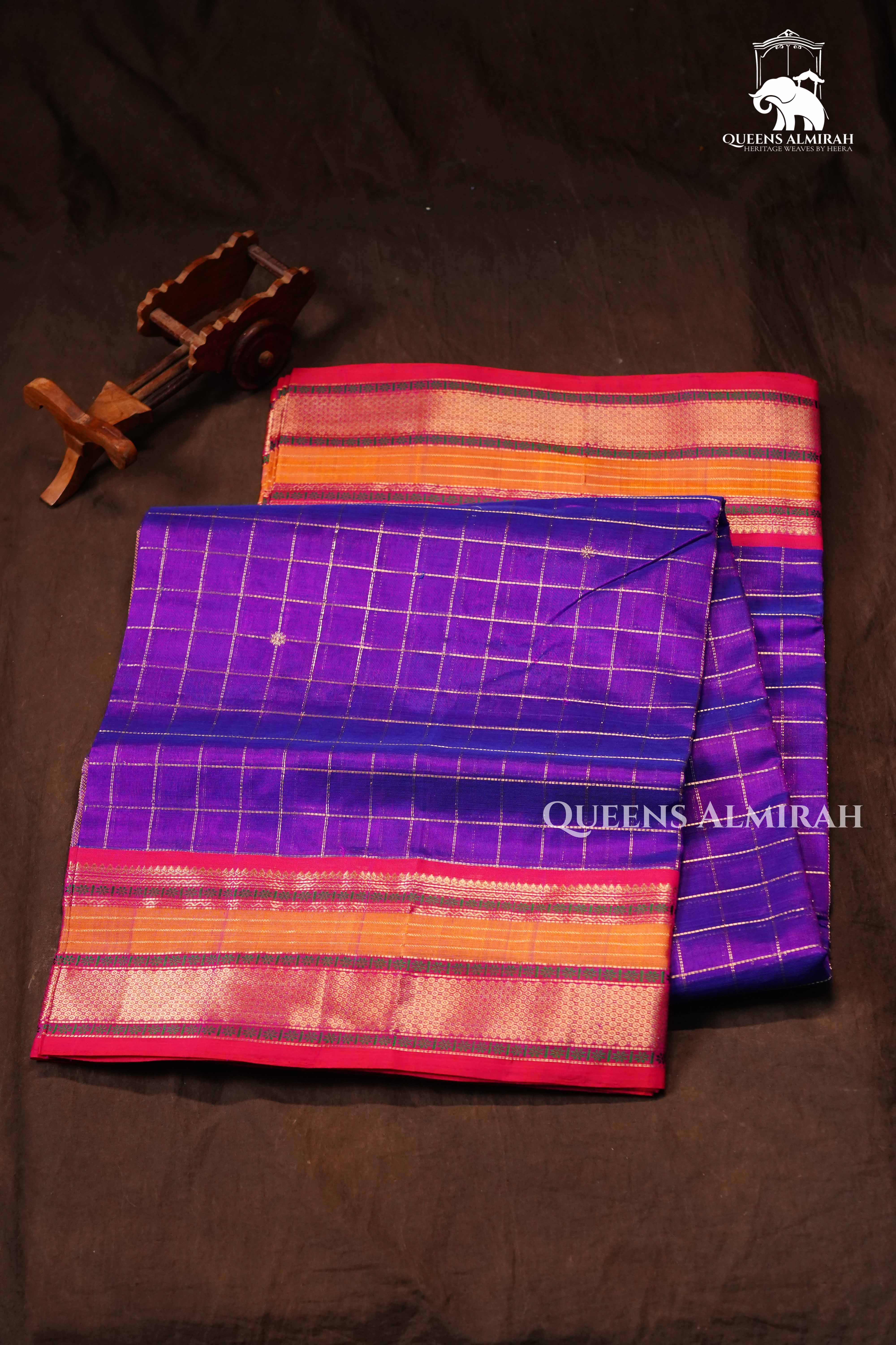 Dark Purple With Red -Karaikudi Chettinad Silk Cotton Saree