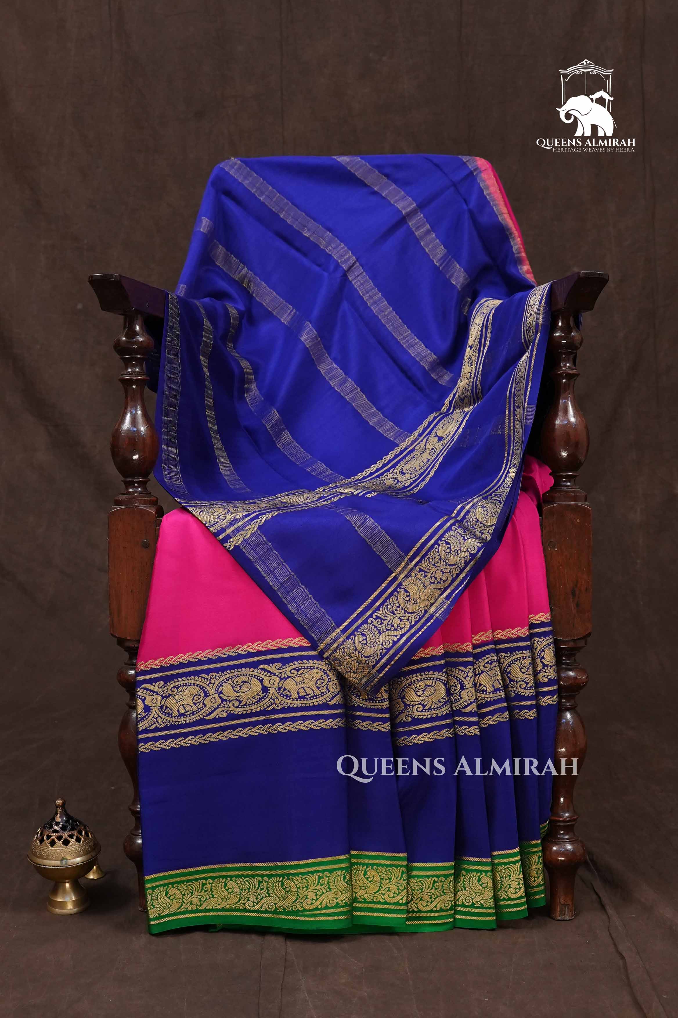 Rani Pink With Royal Blue Mysore Silk Saree