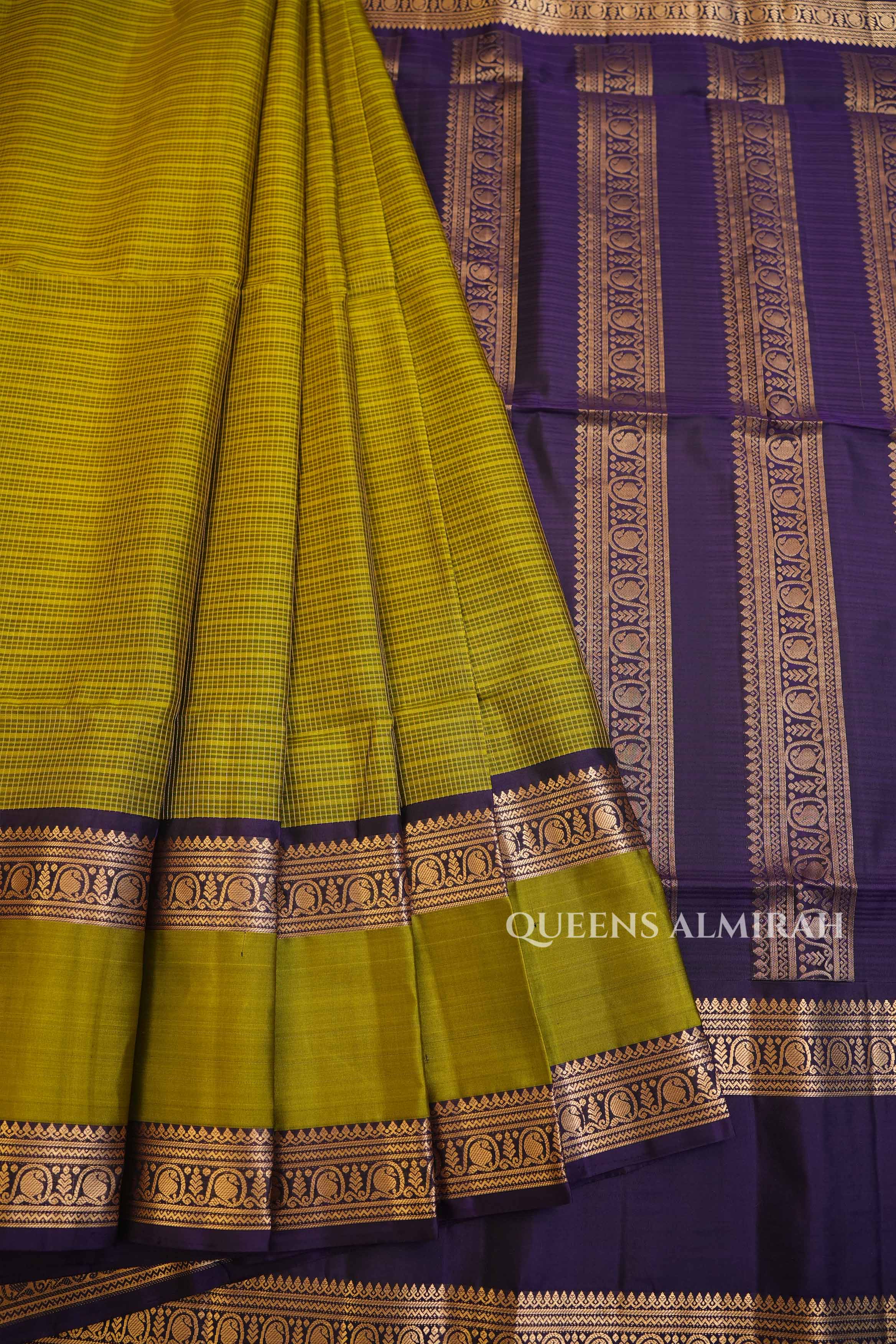 Green Payadi With Dark Violet Pure Soft Silk Saree