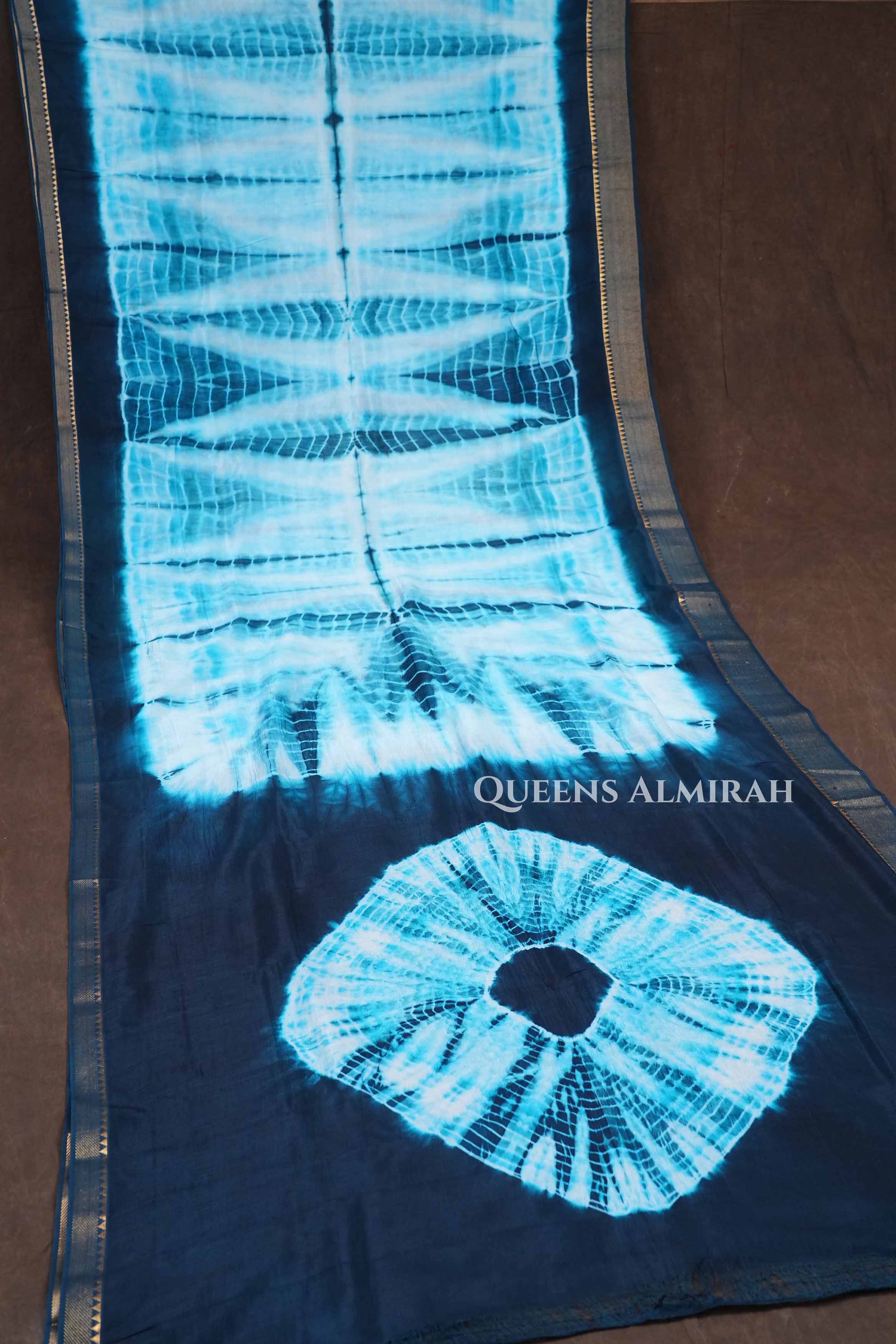 Peacock Blue Shibori Mangalgiri Saree