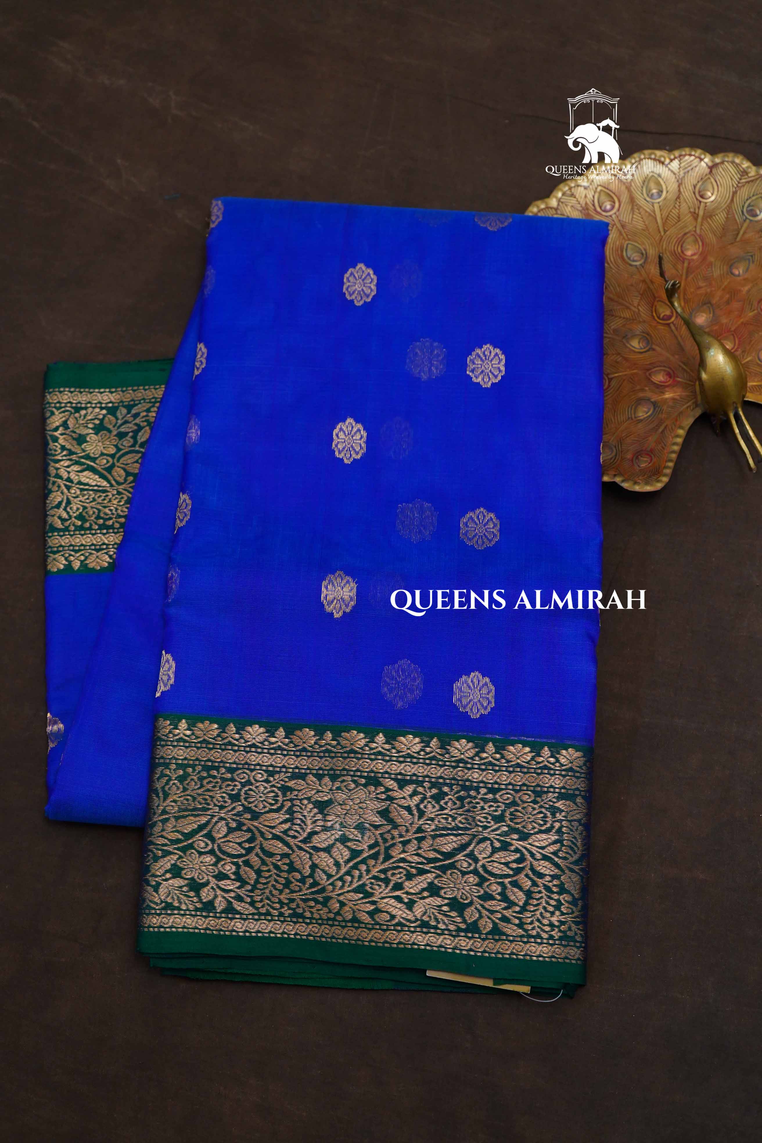 Ms Blue With Green Chanderi Katan Silk Handloom Saree