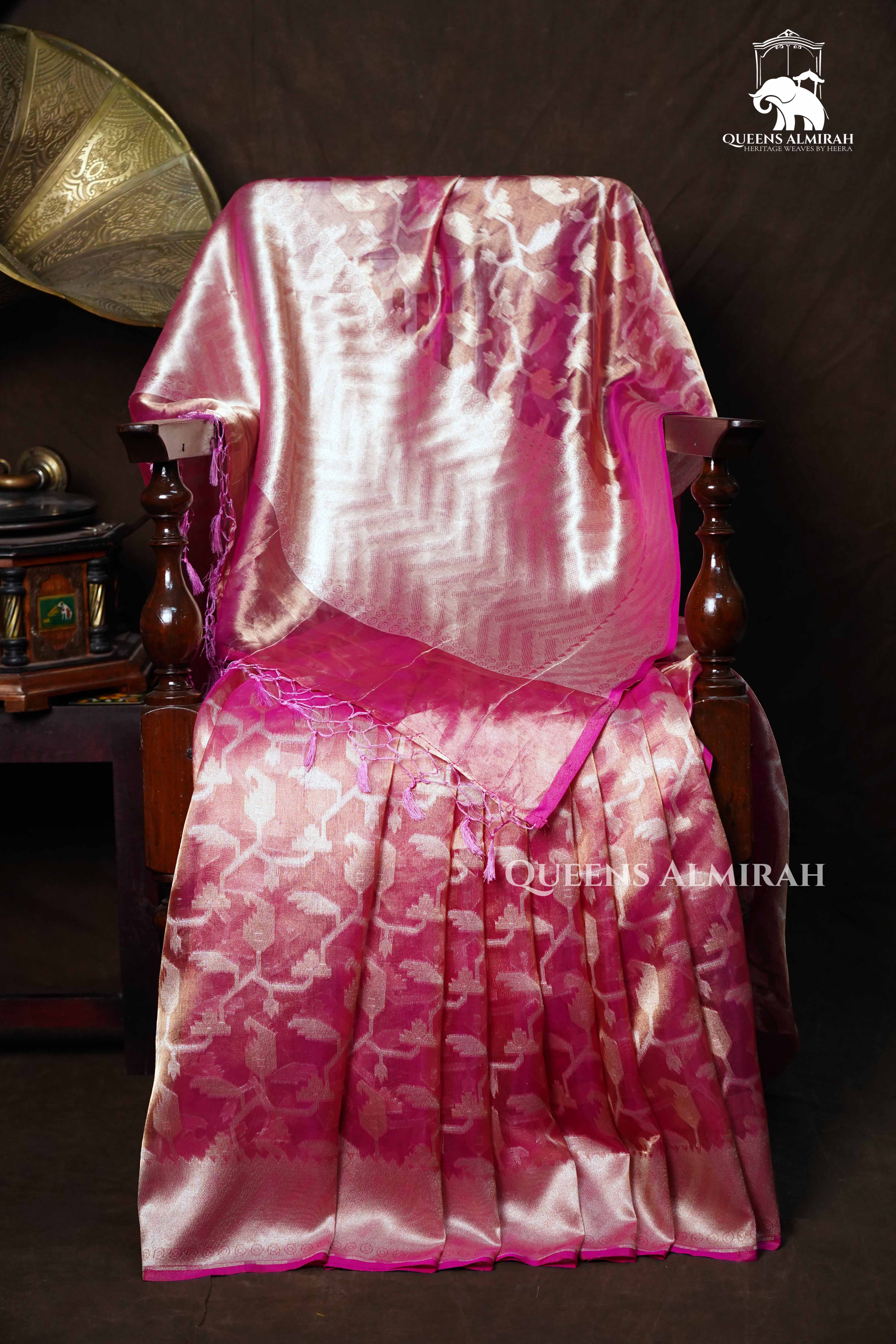 Peachish Pink Tissue Saree