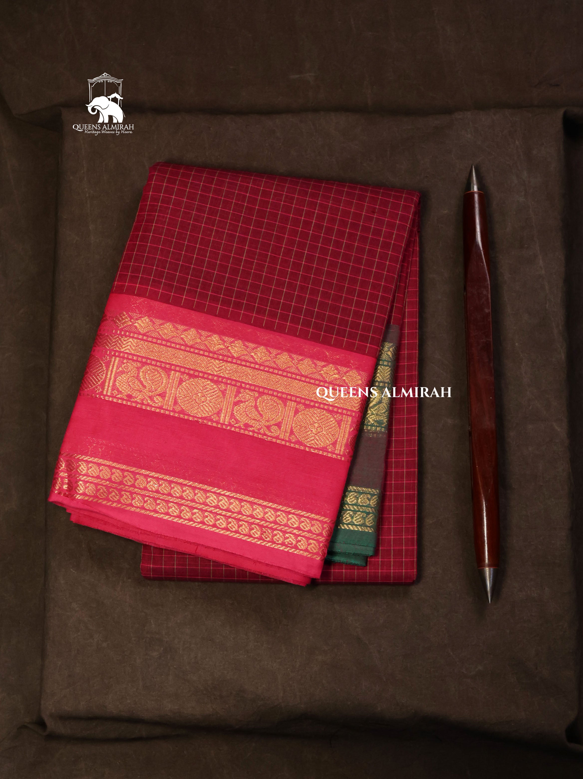 Maroon Kattam With Ganga Jamuna Border Kanchi Cotton Saree
