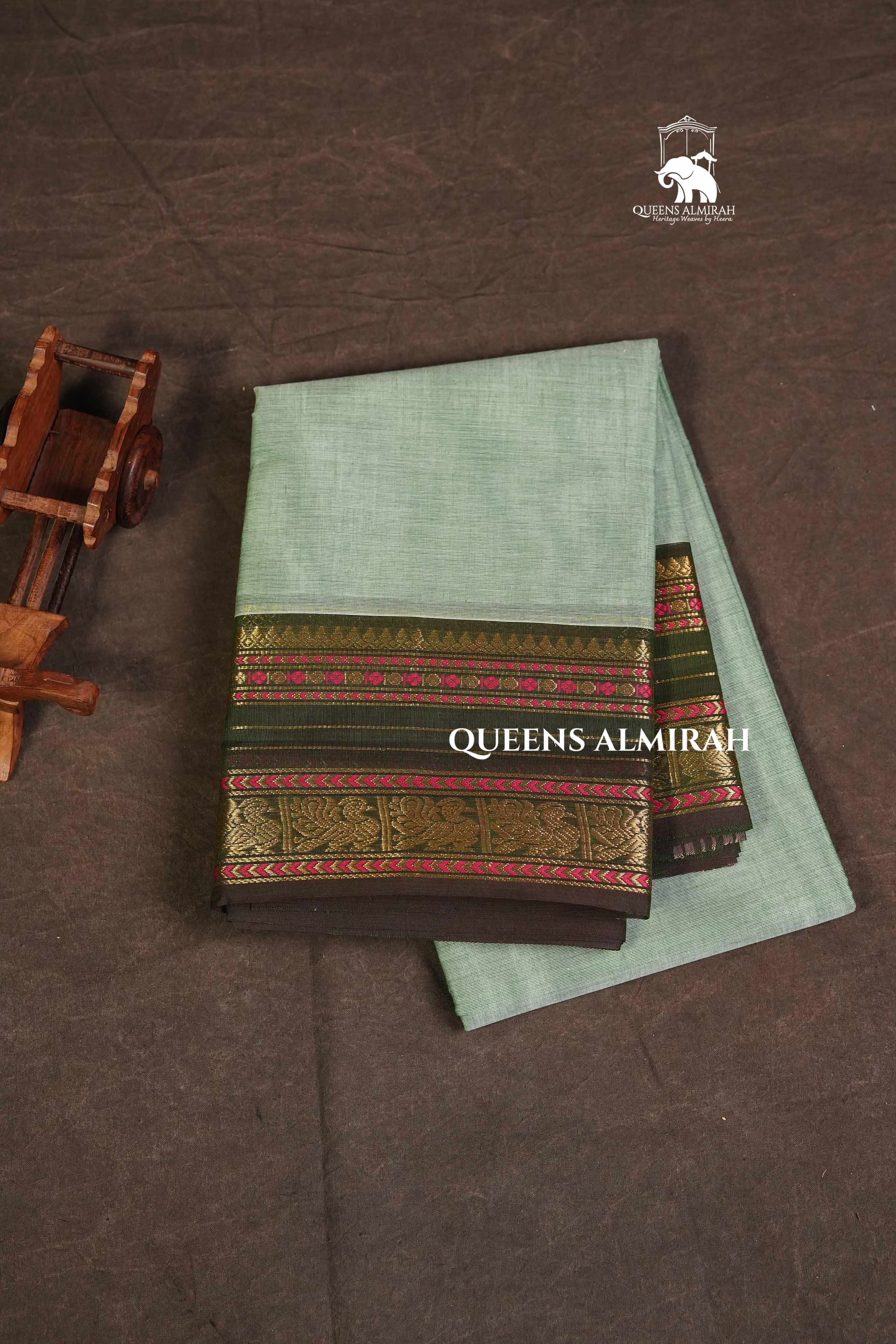 Greenish Grey With Bown Kanchi Cotton Saree
