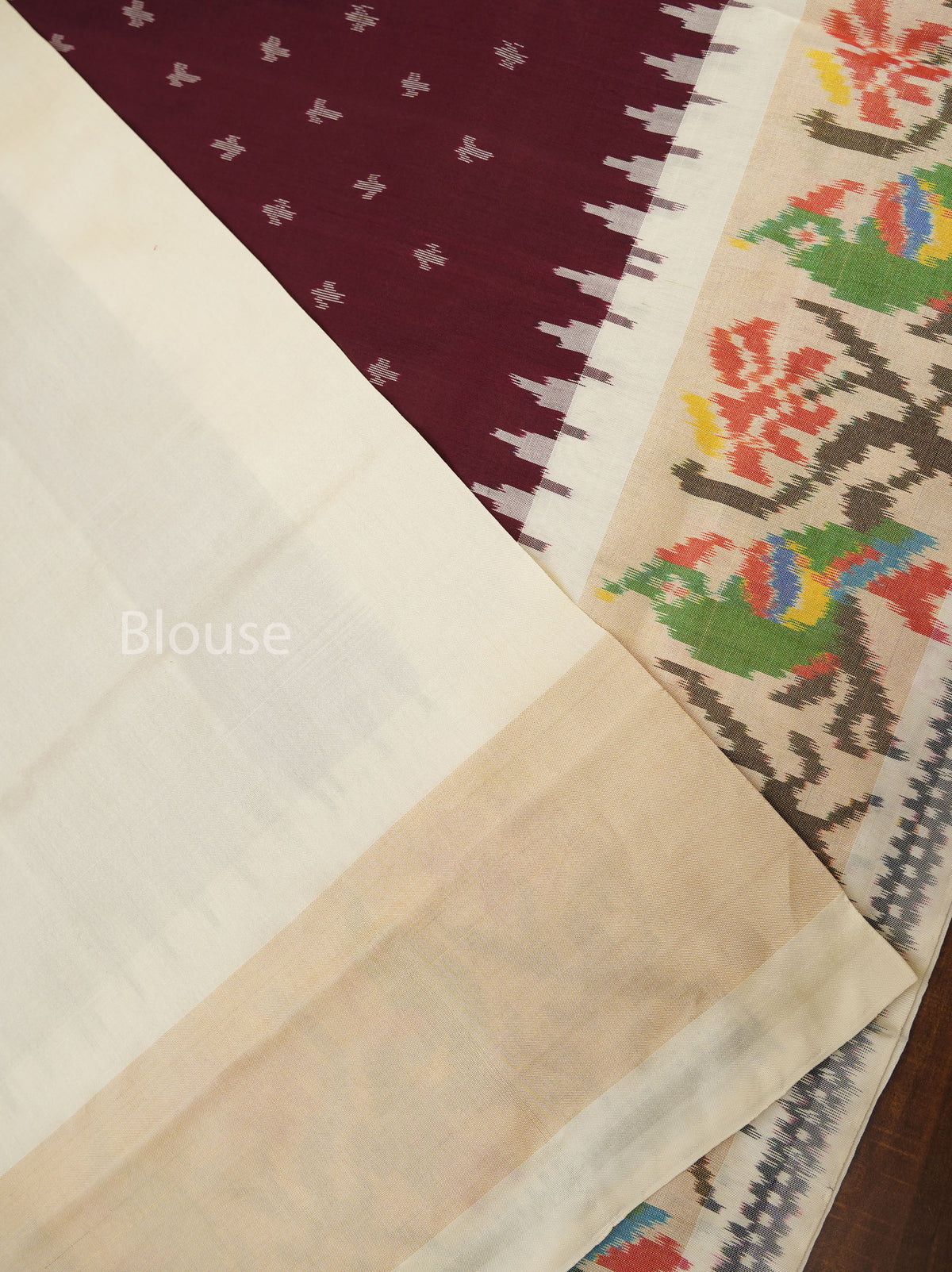 Cocoa Bean Brown With Off White Pochampally Silk Saree