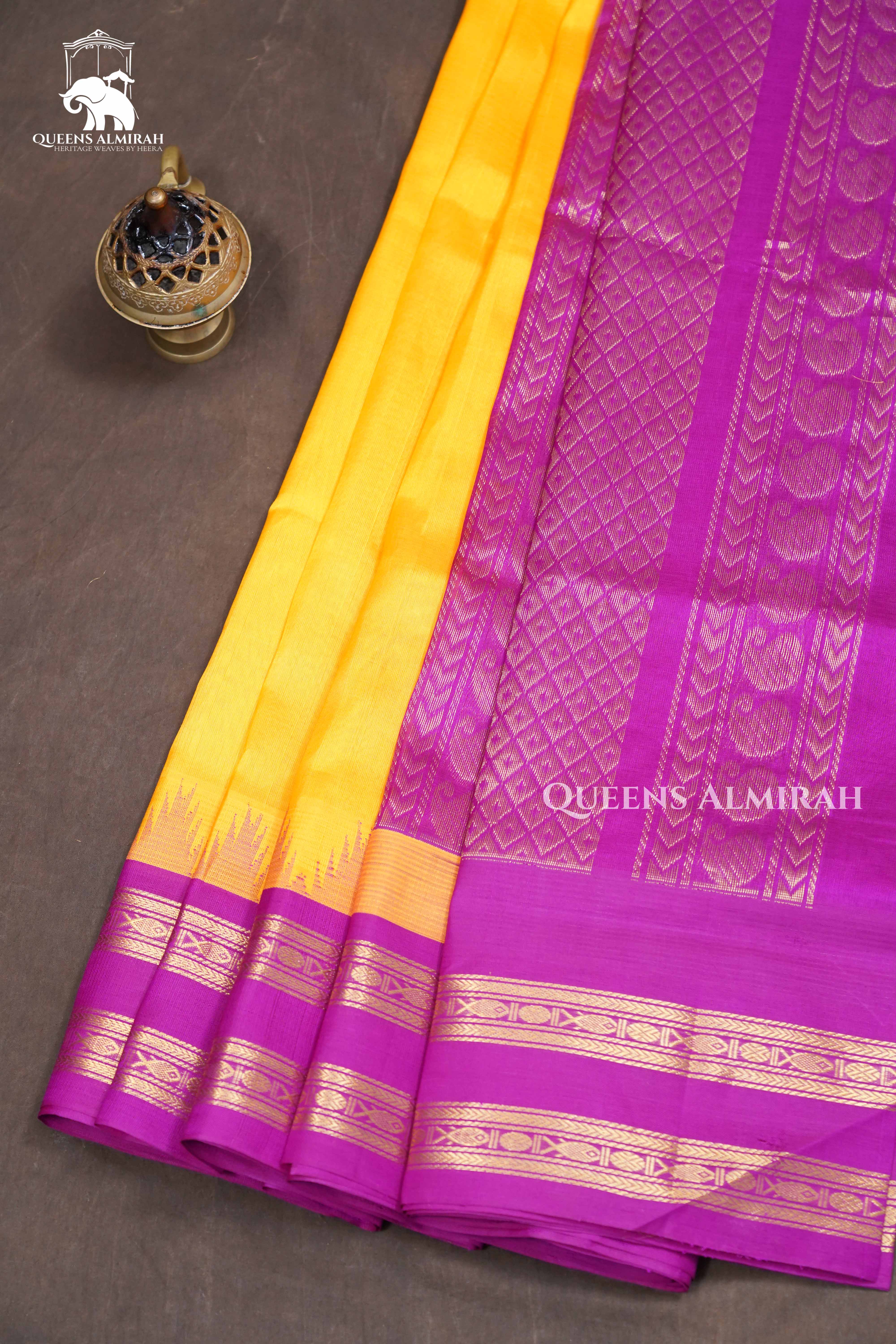 Yellow With Dark Pink Pure Kanchi Silk Cotton Saree