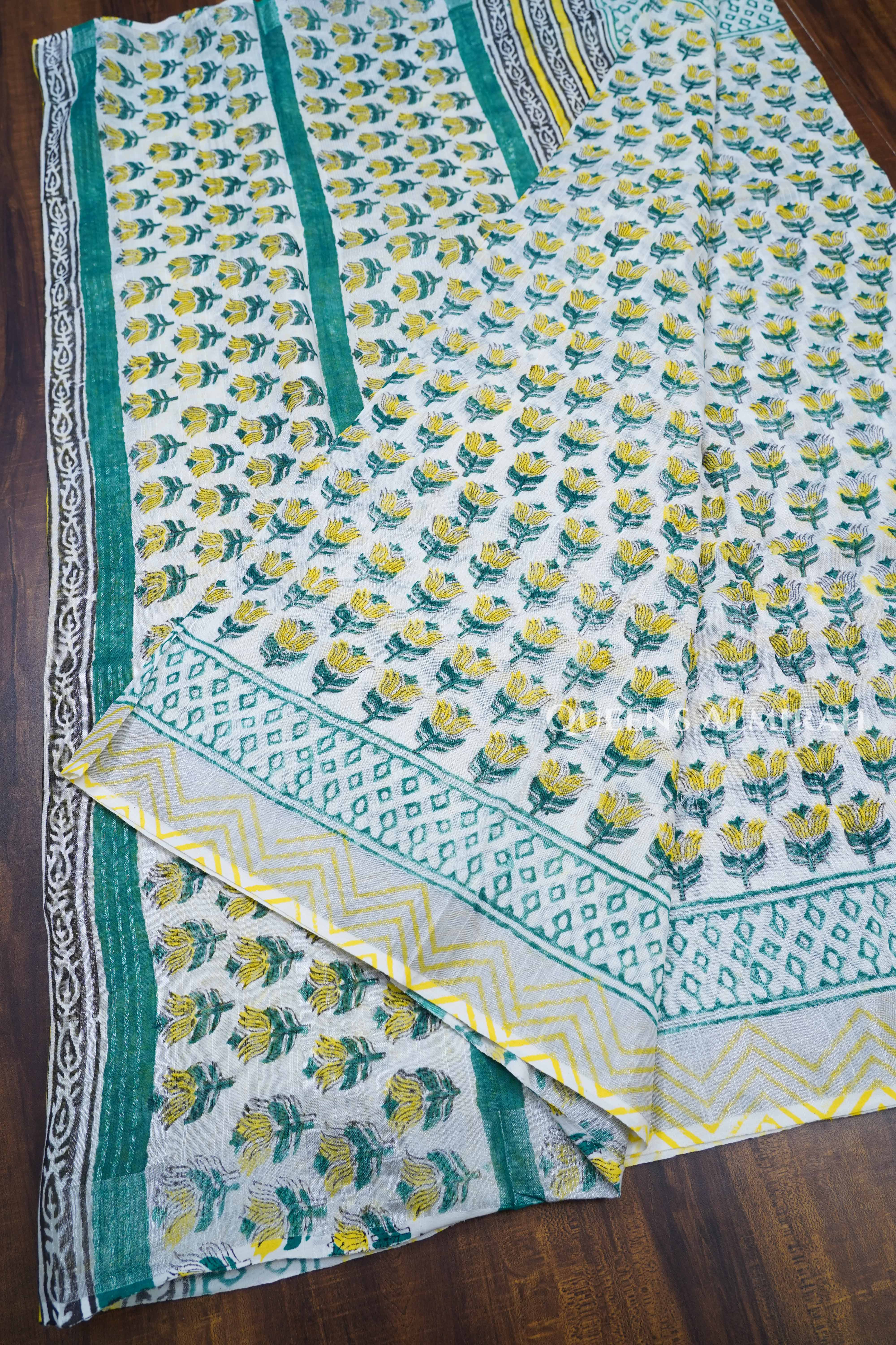 White Linen Cotton Saree