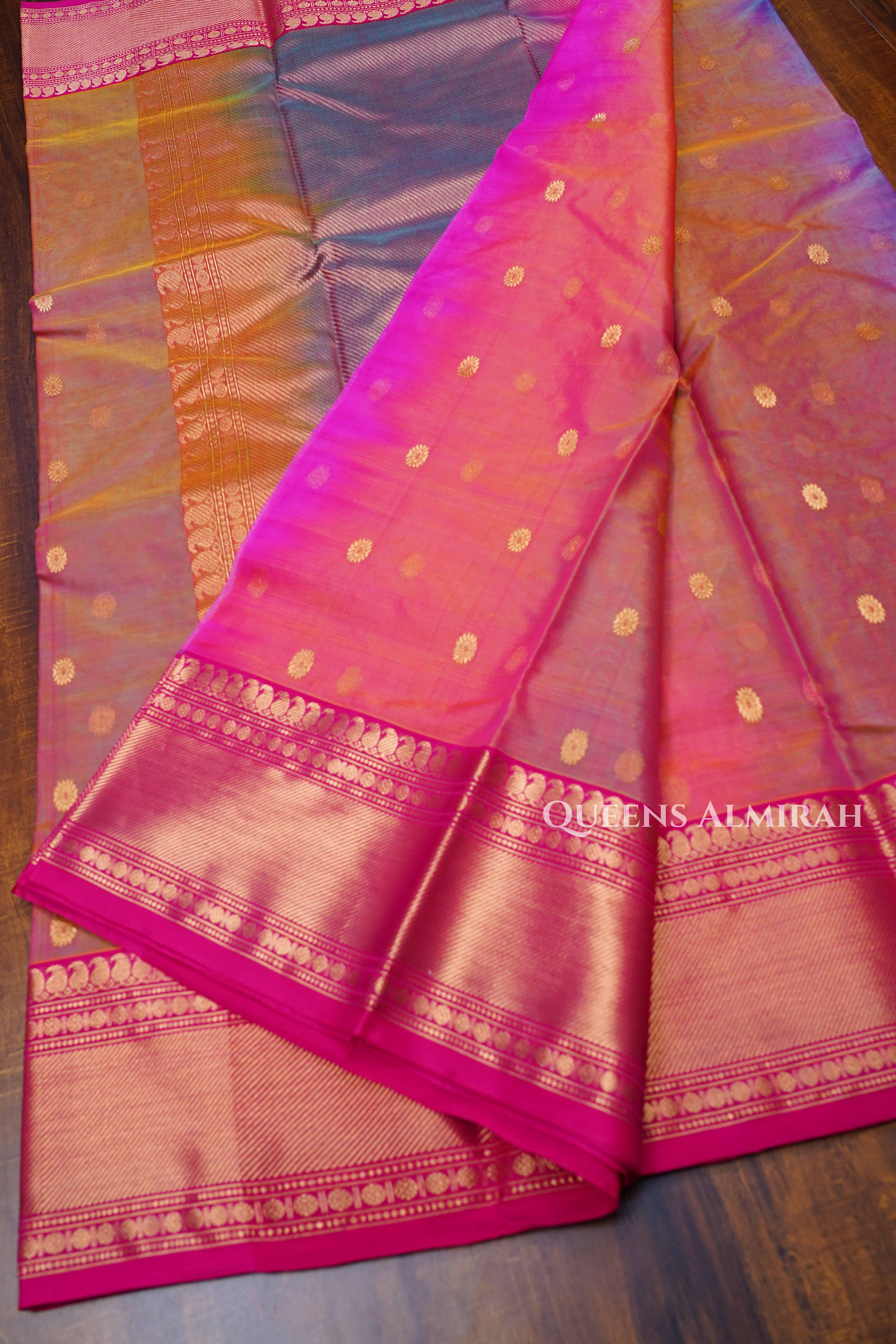 Multi Color Chanderi Katan Silk Handloom Saree