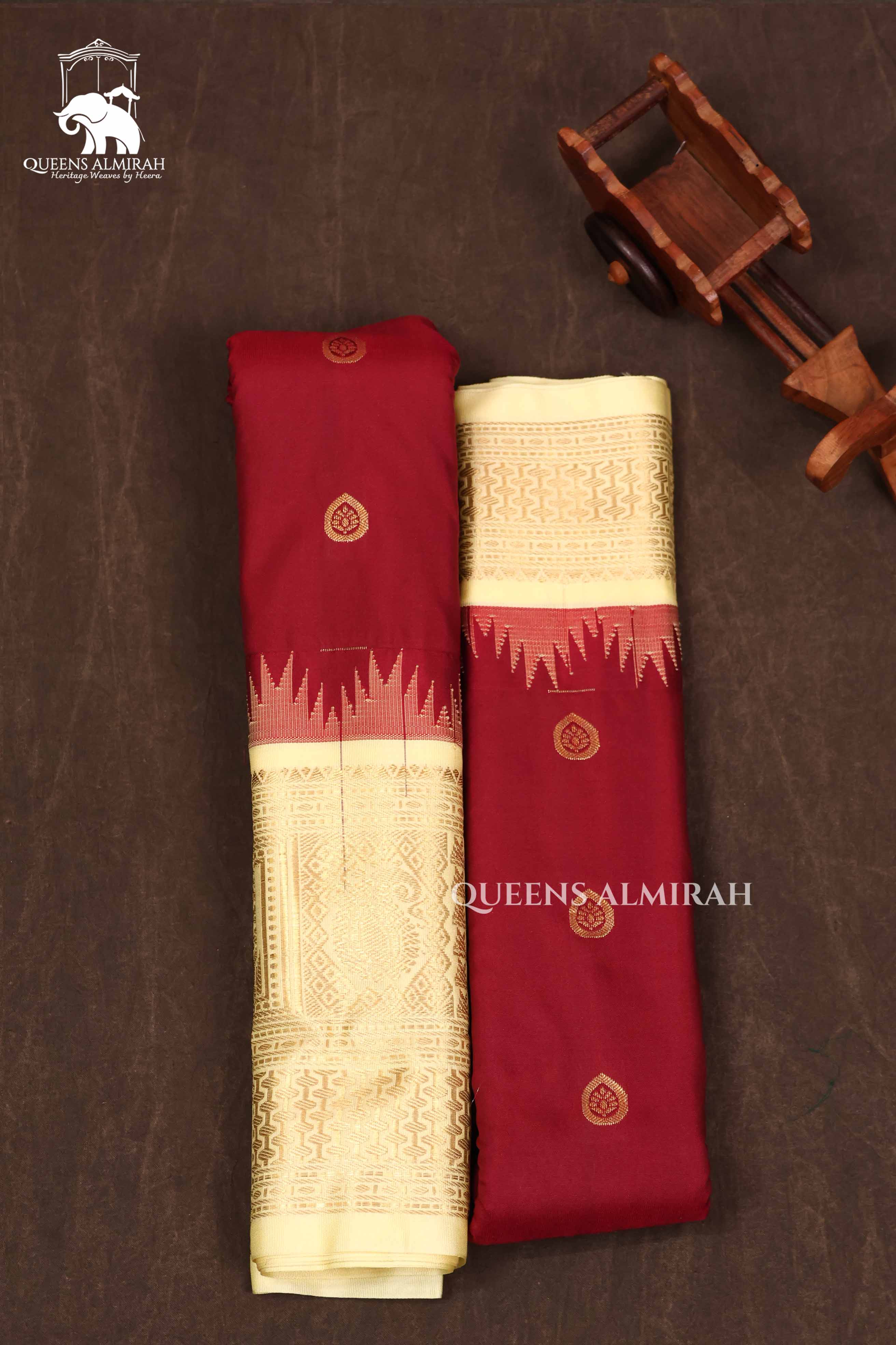 Maroon With Off White Semi Gadwal Silk Saree