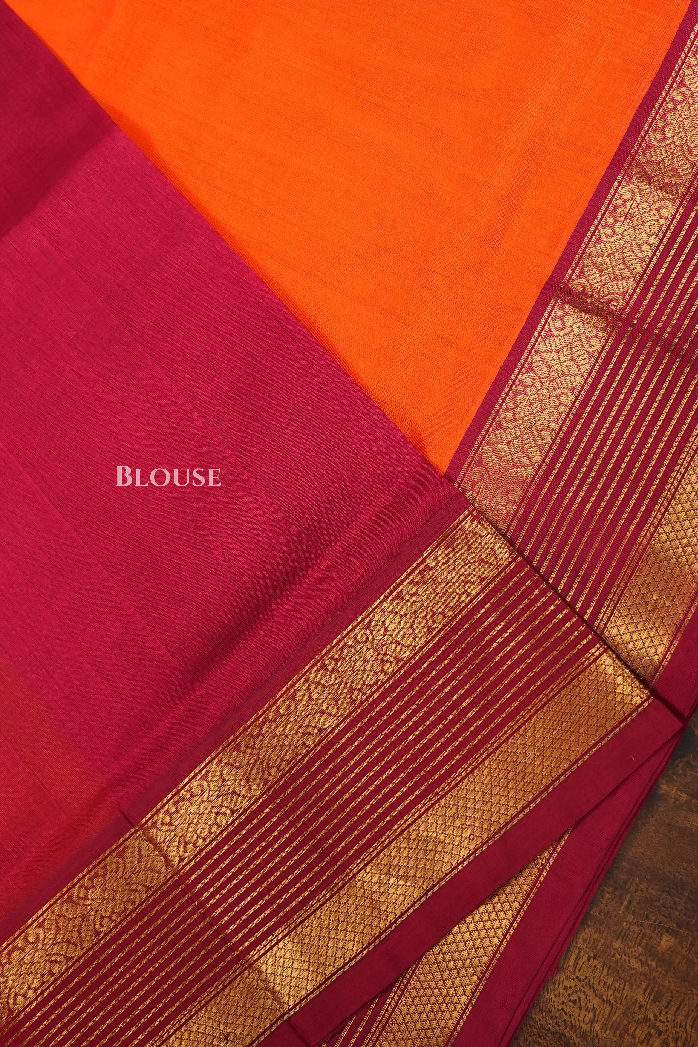 Fanta Orange With Rani Pink Pure Kanchi Silk Cotton Saree