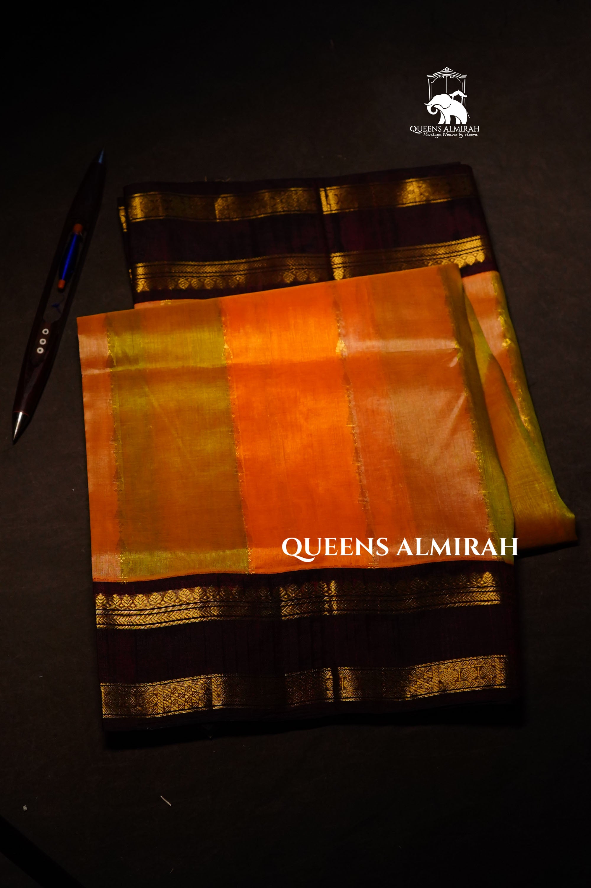 Multi Color With Black Gap Border Pure Silk Cotton Saree