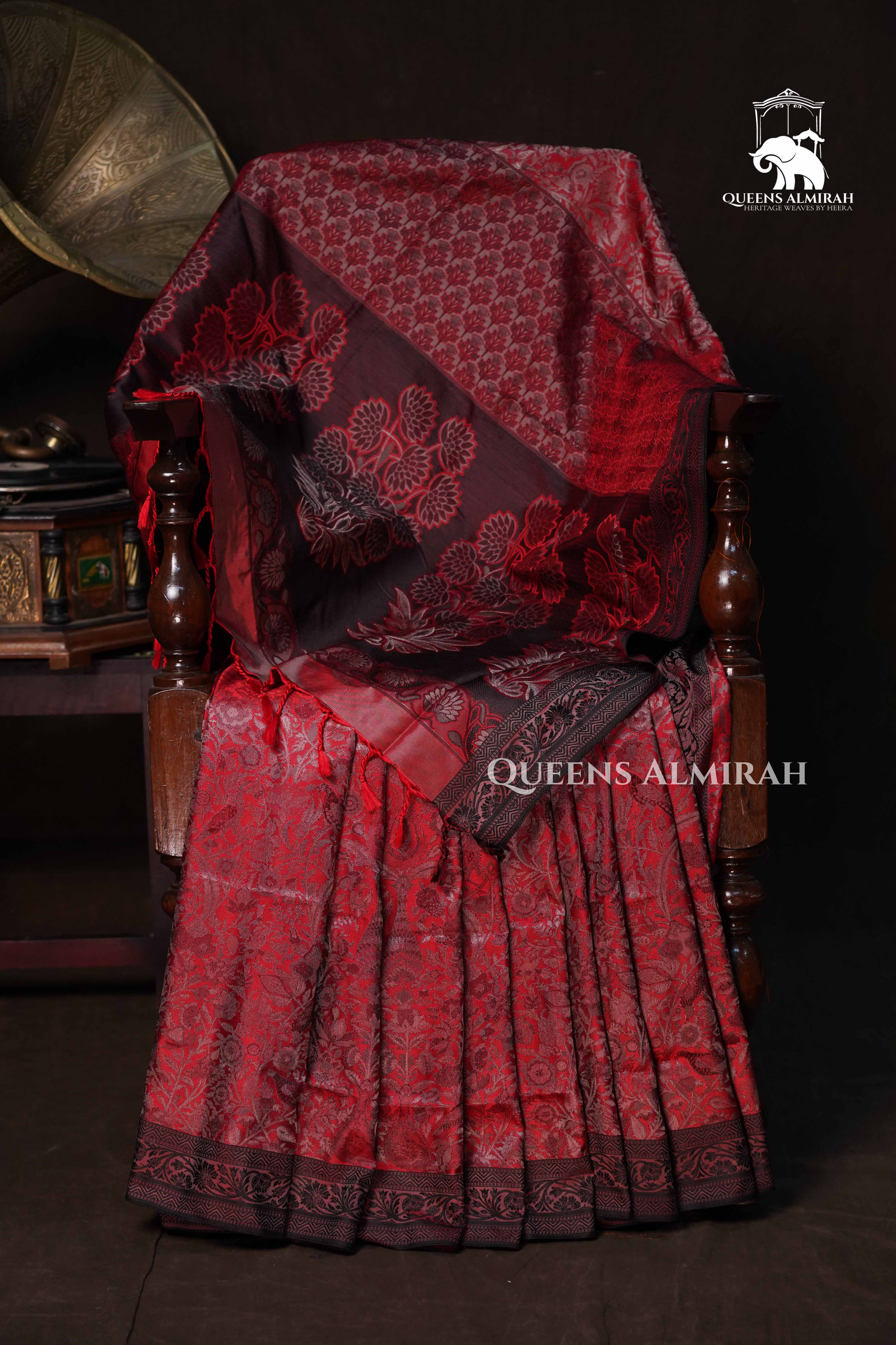 Red Wine Pashmina Silk Saree