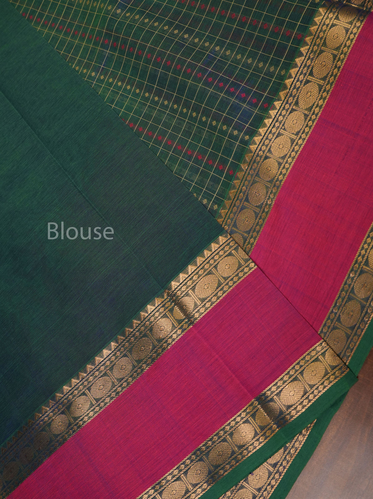 Peacock Blue With Rani Pink Chettinad Silk Cotton Saree