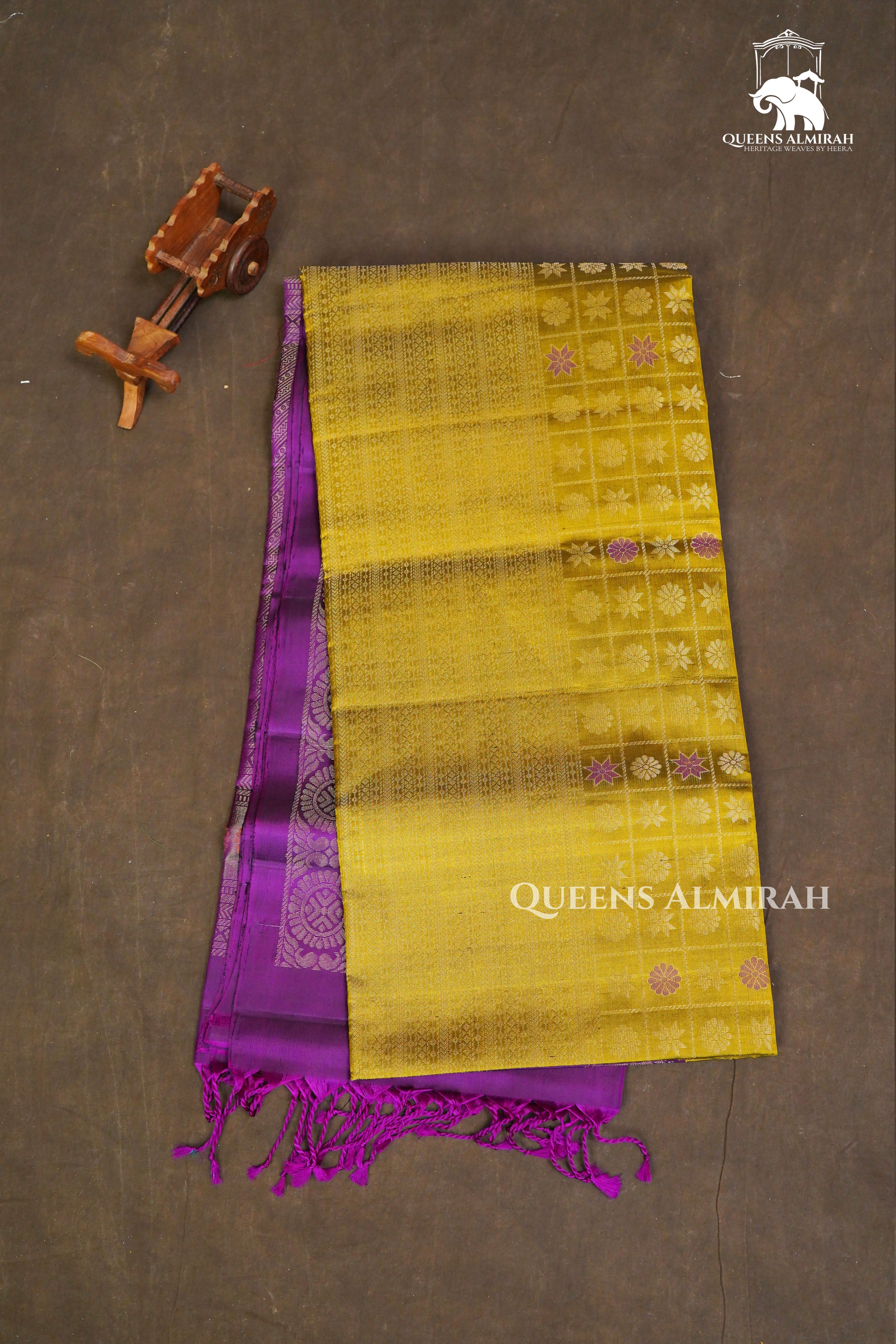 Mustard Yellow With Purple Pure Soft Silk Saree