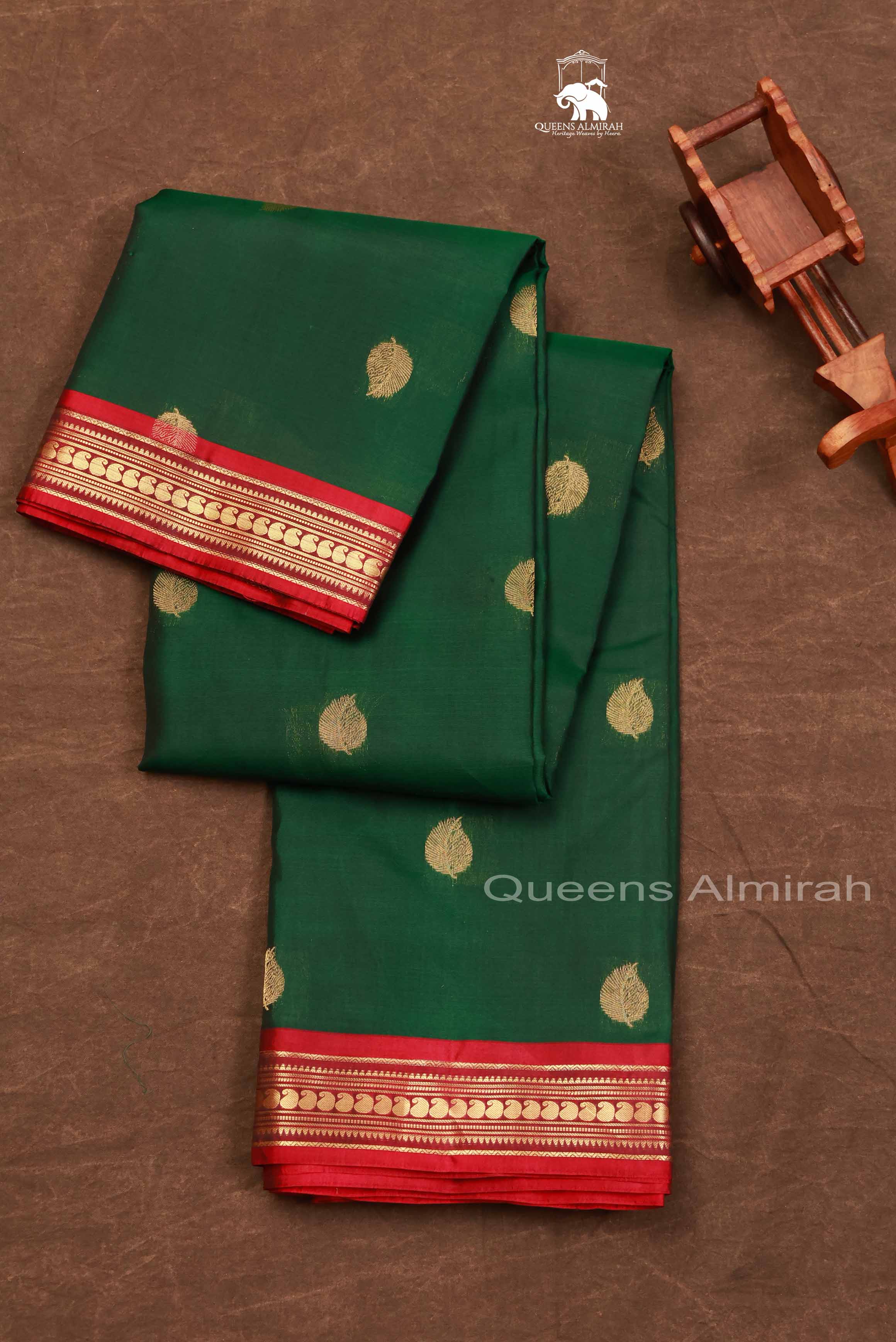 Bottle Green With Red Pure kanchivaram Silk Saree