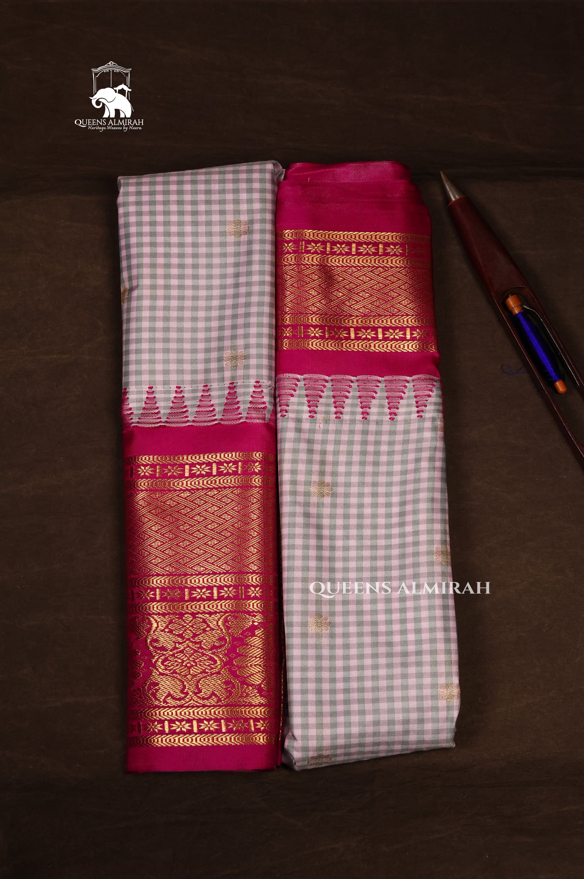 White Kattam With Pink Semi Gadwal Silk Saree