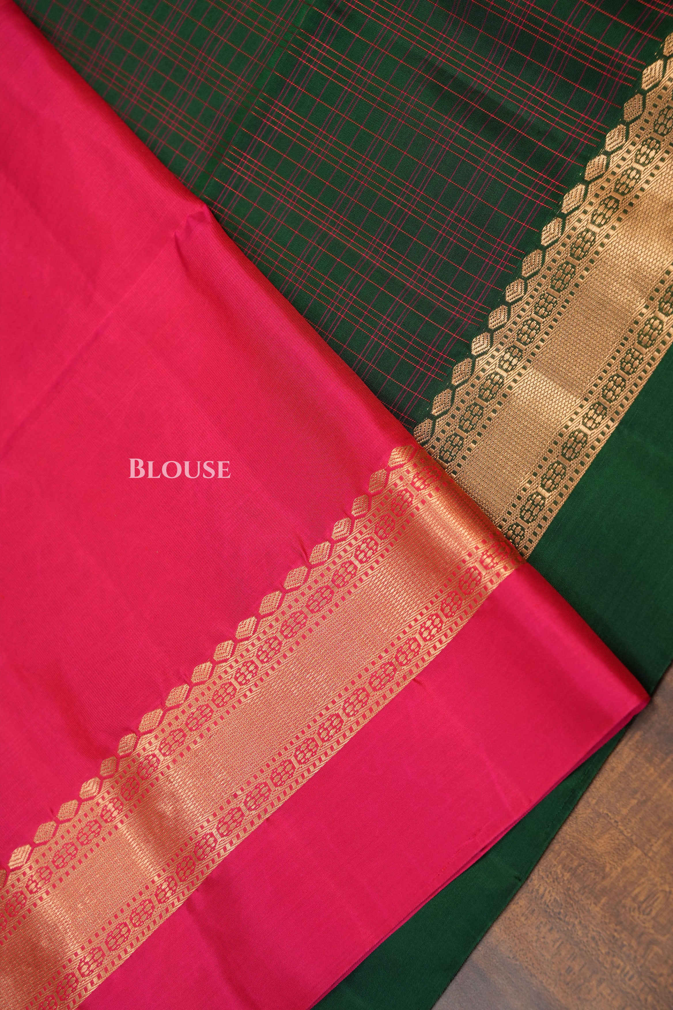 Bottle Green With Pink Pure Soft Silk Saree