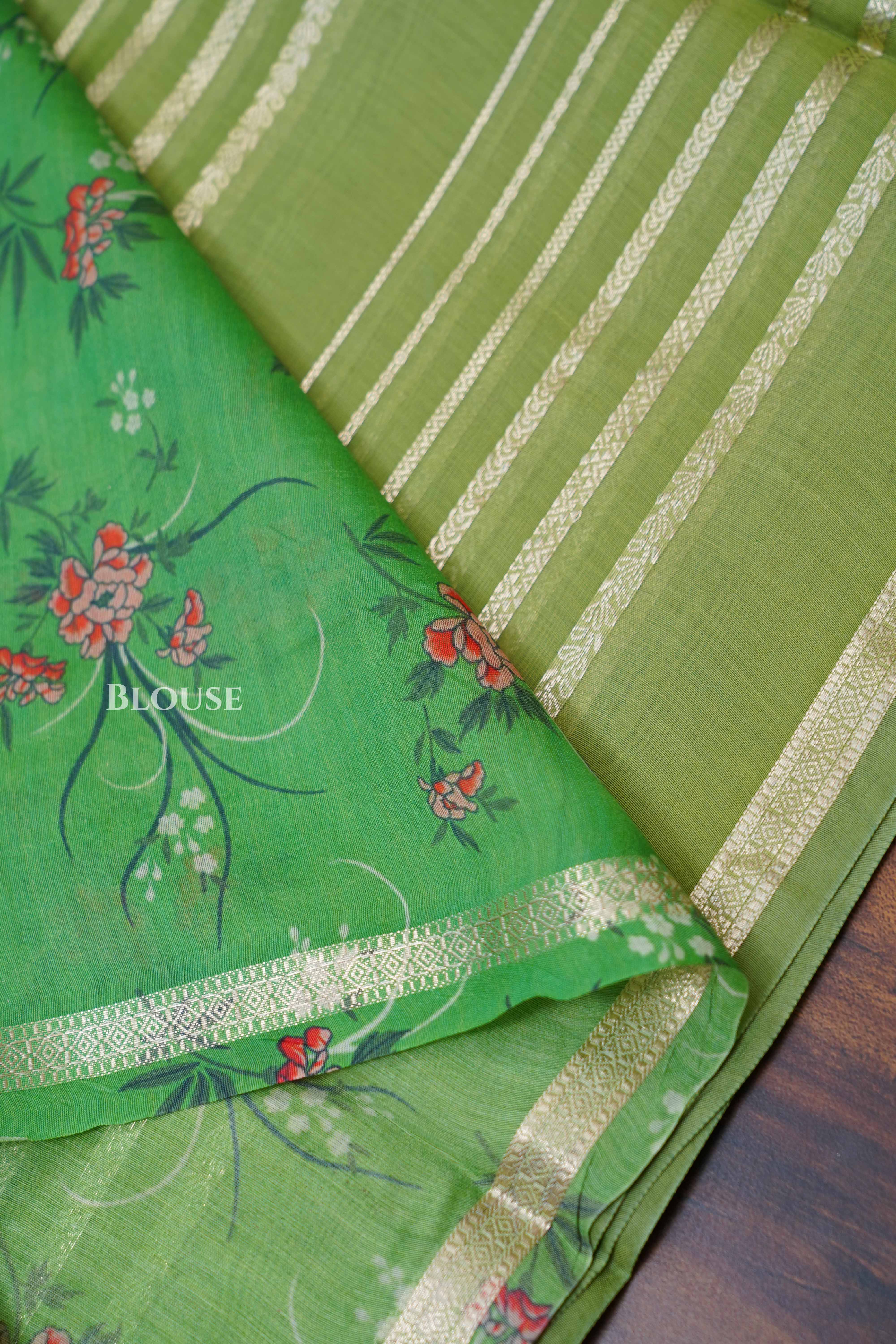 Kiwi Green Chanderi Silk Cotton Saree