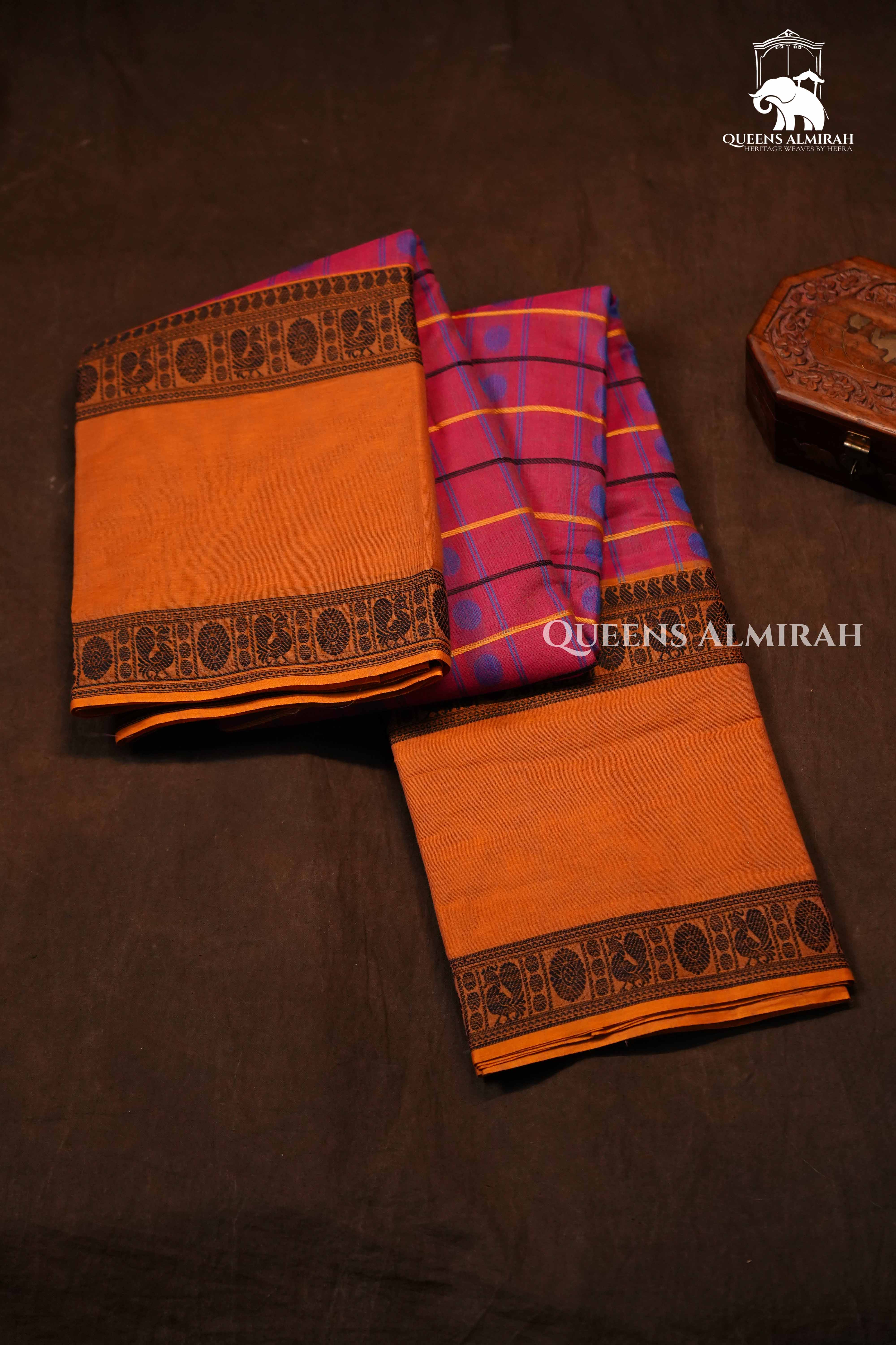 Deep Carmine Chettinad Cotton Saree