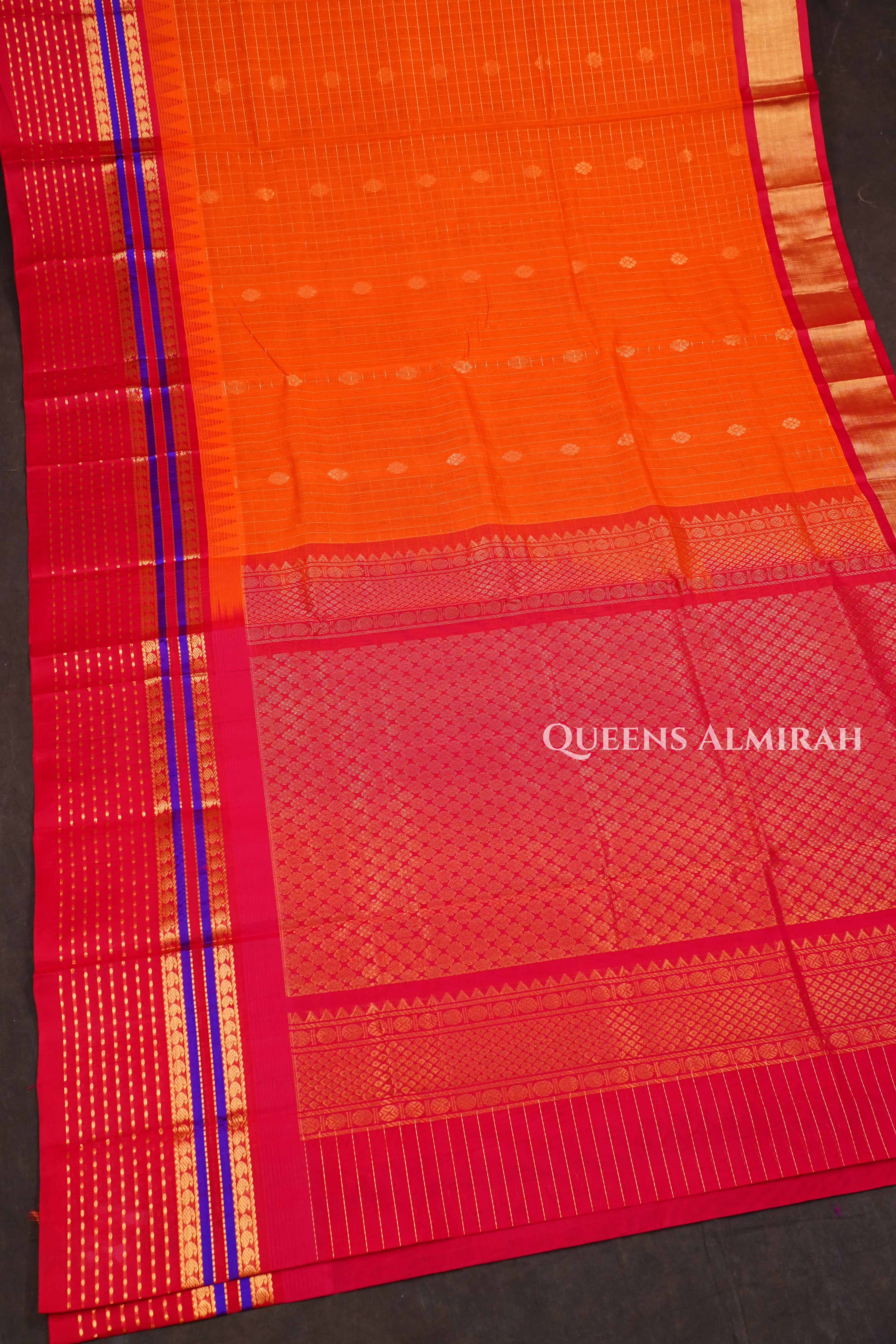 Fanta Orange With Red Pure Kanchi Silk Cotton Saree