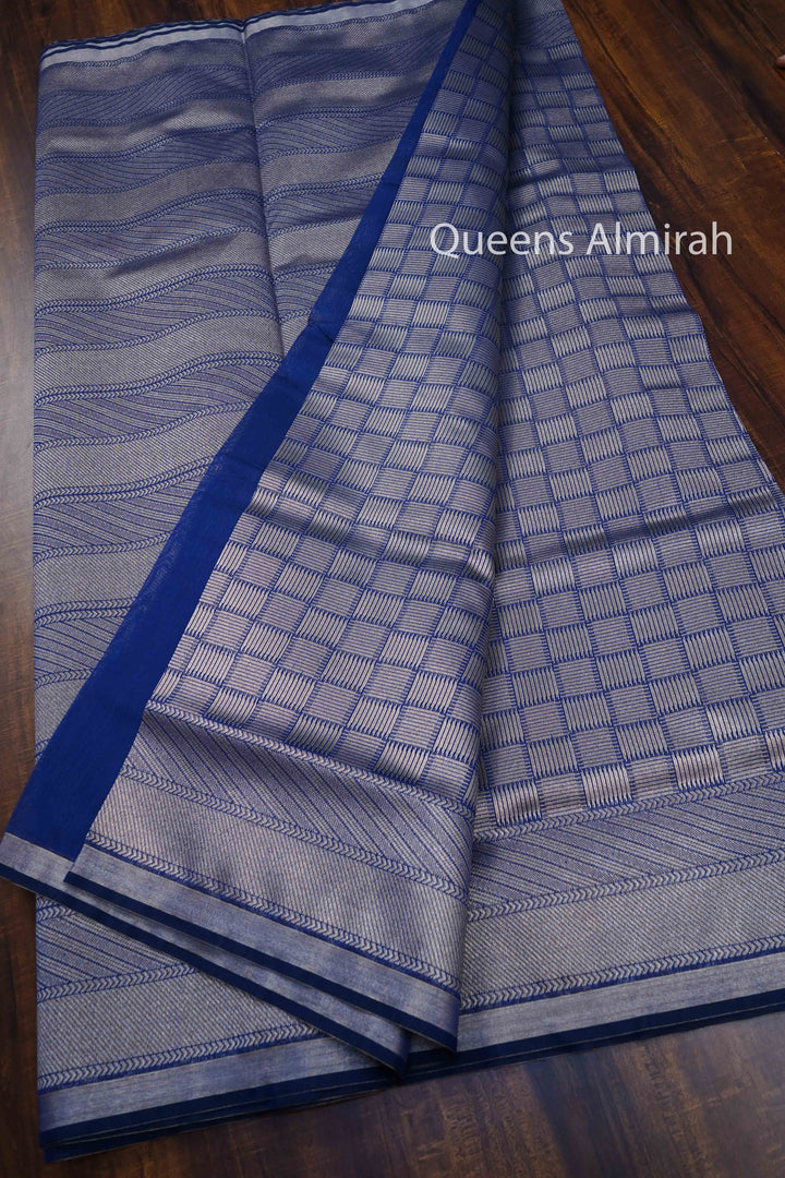 DARK BLUE GREY SILK COTTON SAREE - Queens Jewel Emporium