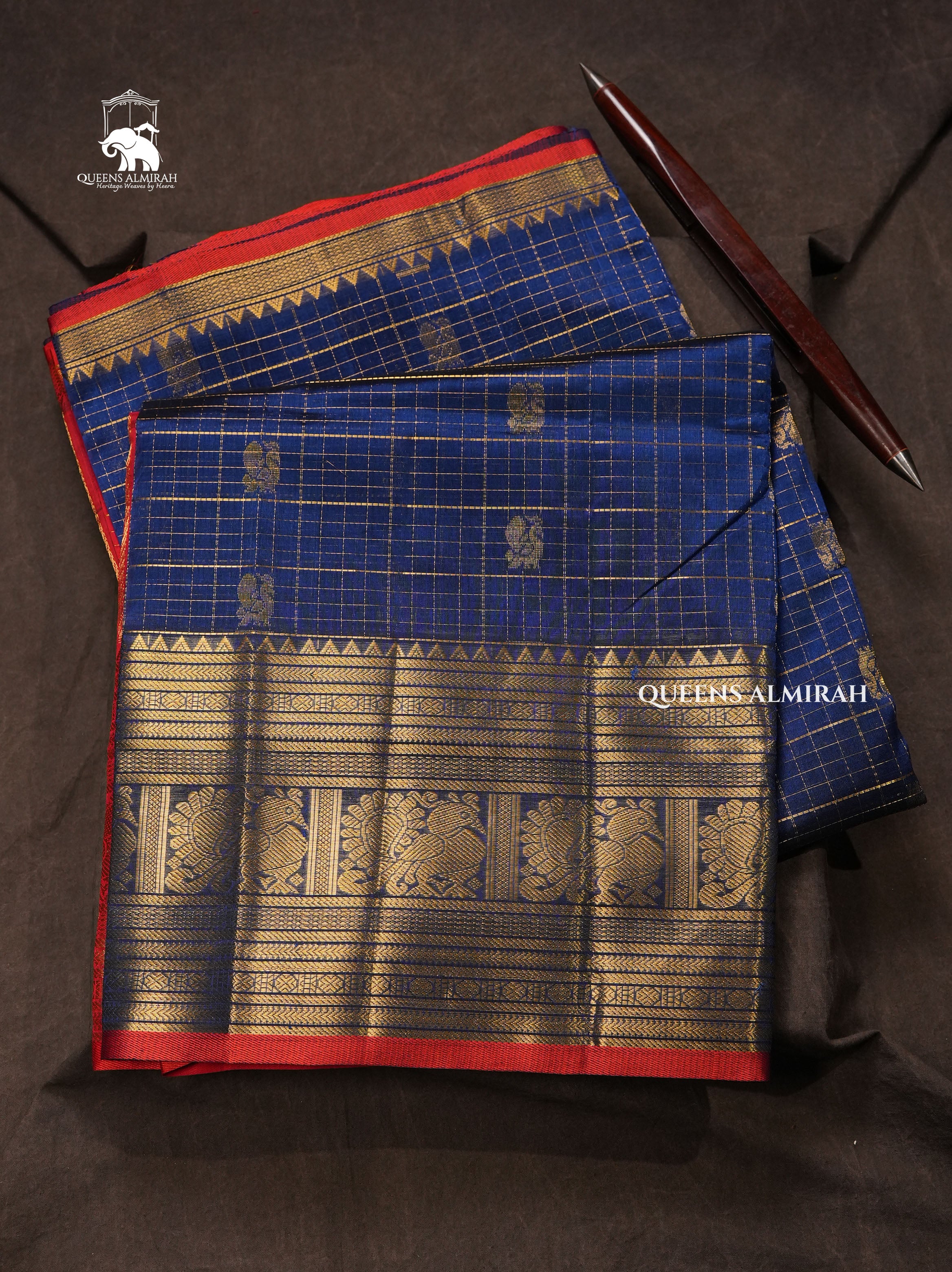 Blue With Red Pure Silk Cotton Saree