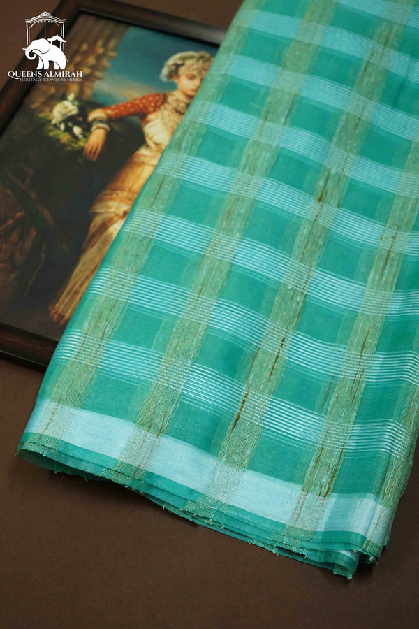 GREENY BLUE GHICHA ORAGANZA SAREE - Queens Jewel Emporium