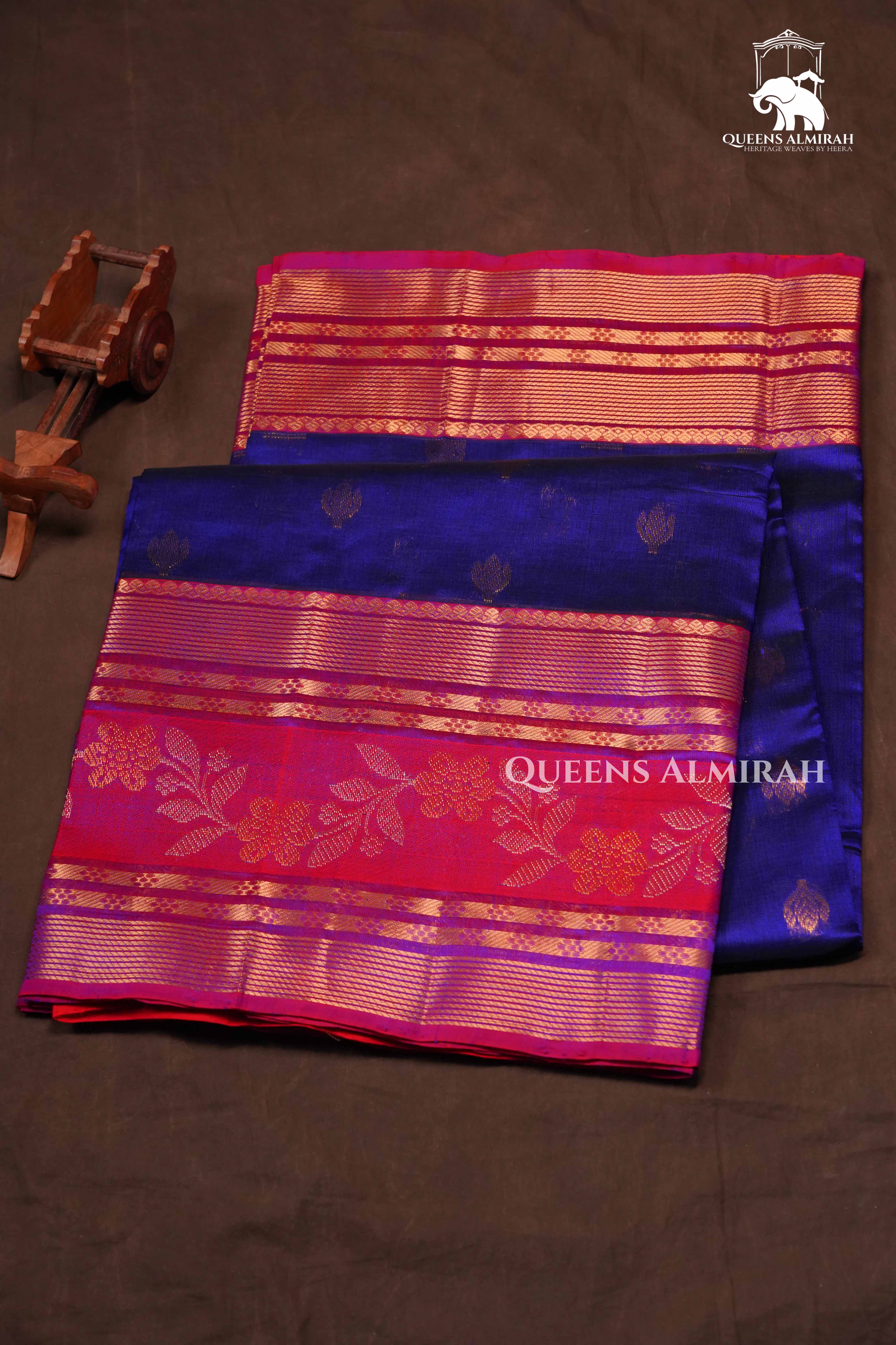 Royal Blue With Purple Pure Kanchi Silk Cotton Saree
