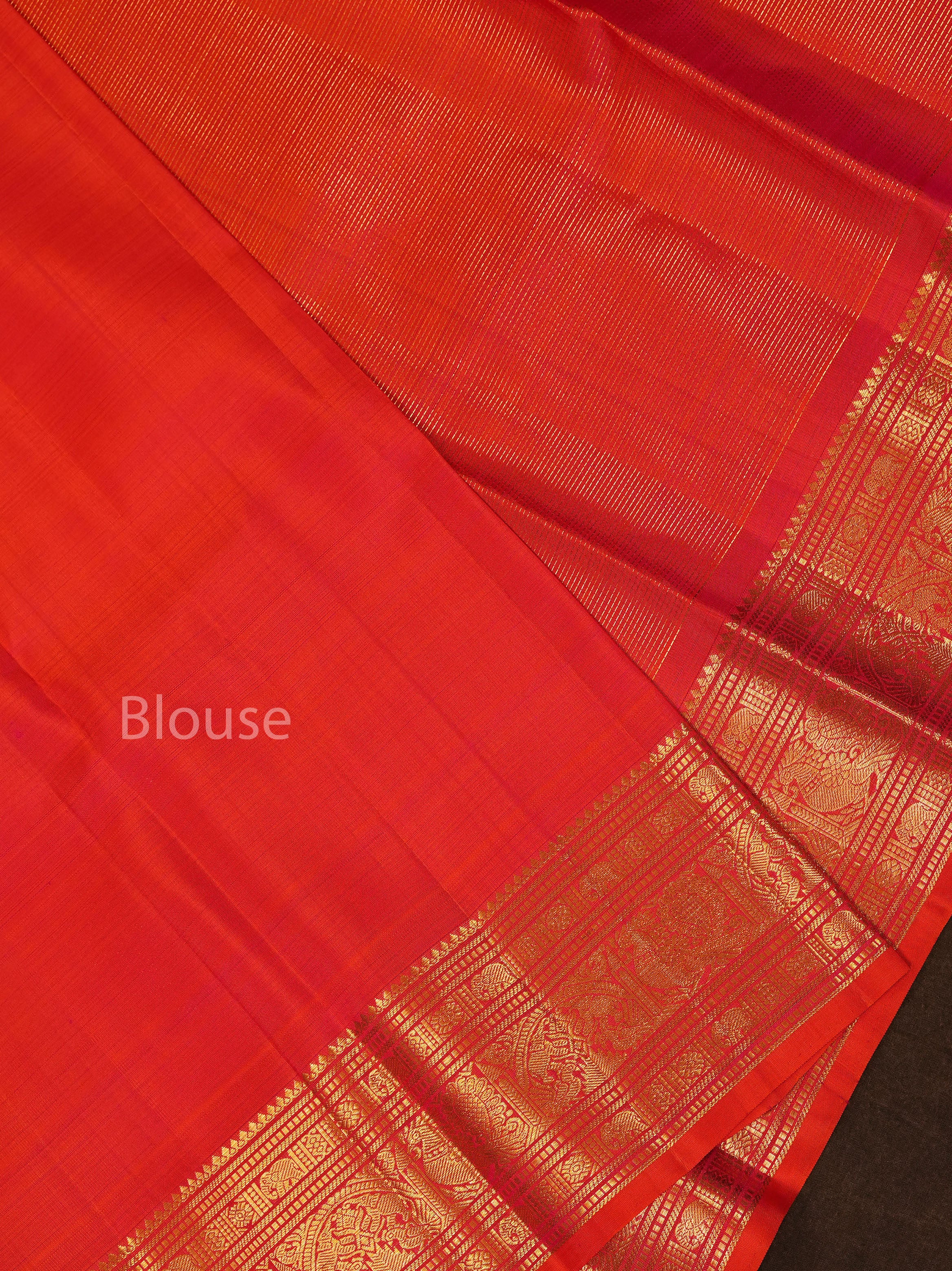 Coral Orange Vairaoosi Pure Kanchivaram Silk Saree