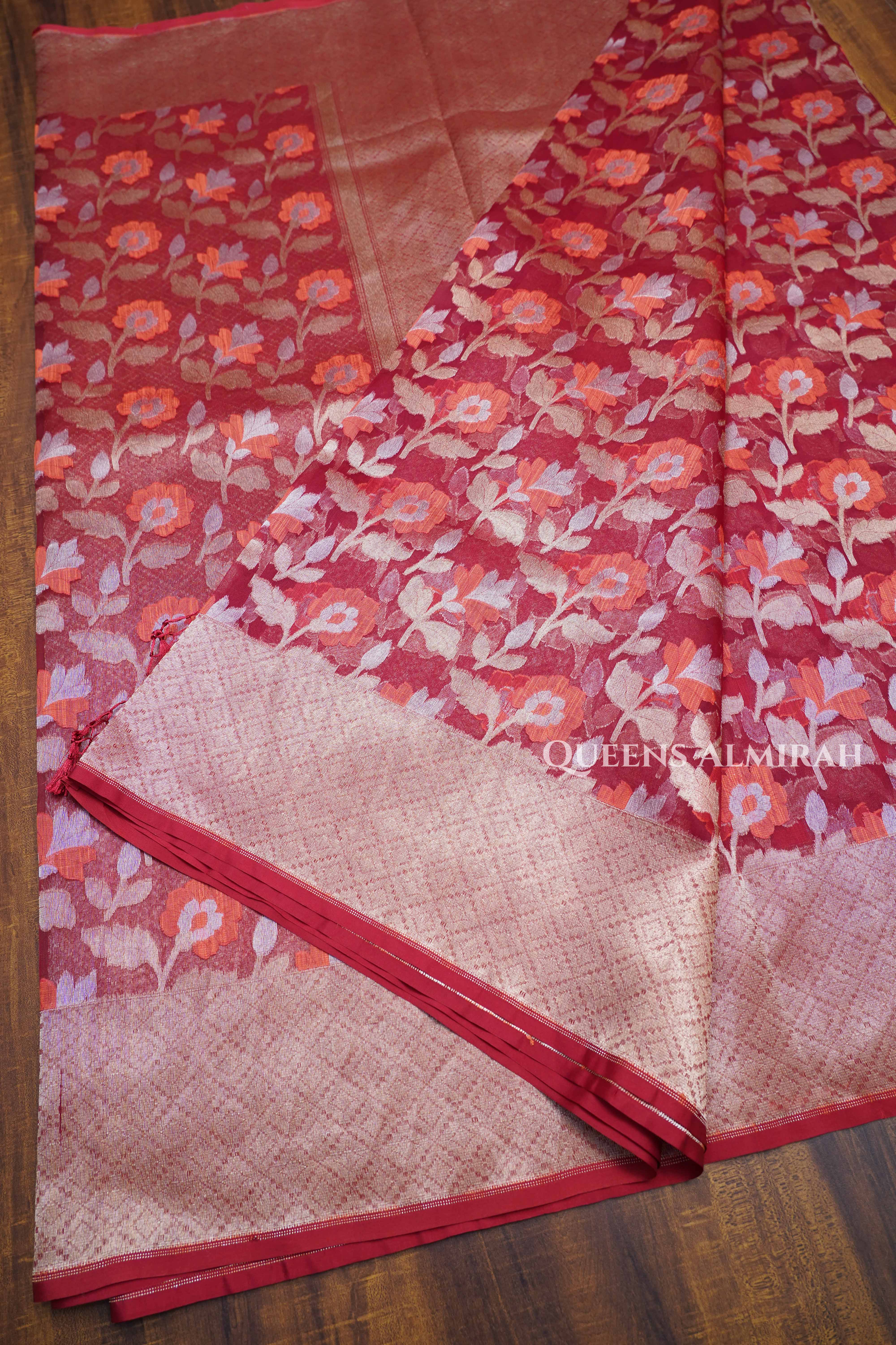 Maroon Banarasi Organza Silk Saree