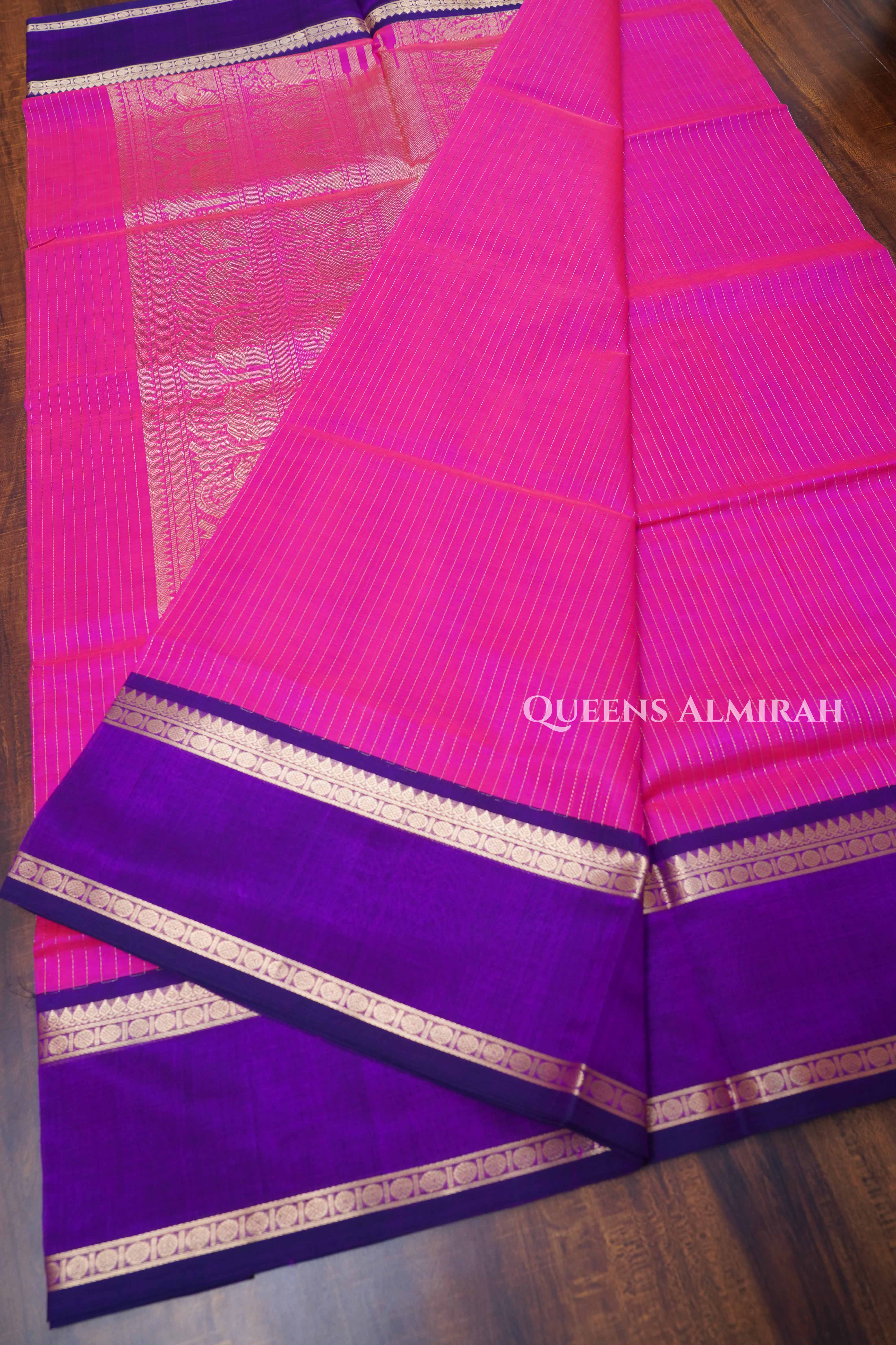 Magenta Pink With Purple Karaikudi Chettinad Silk Cotton Saree