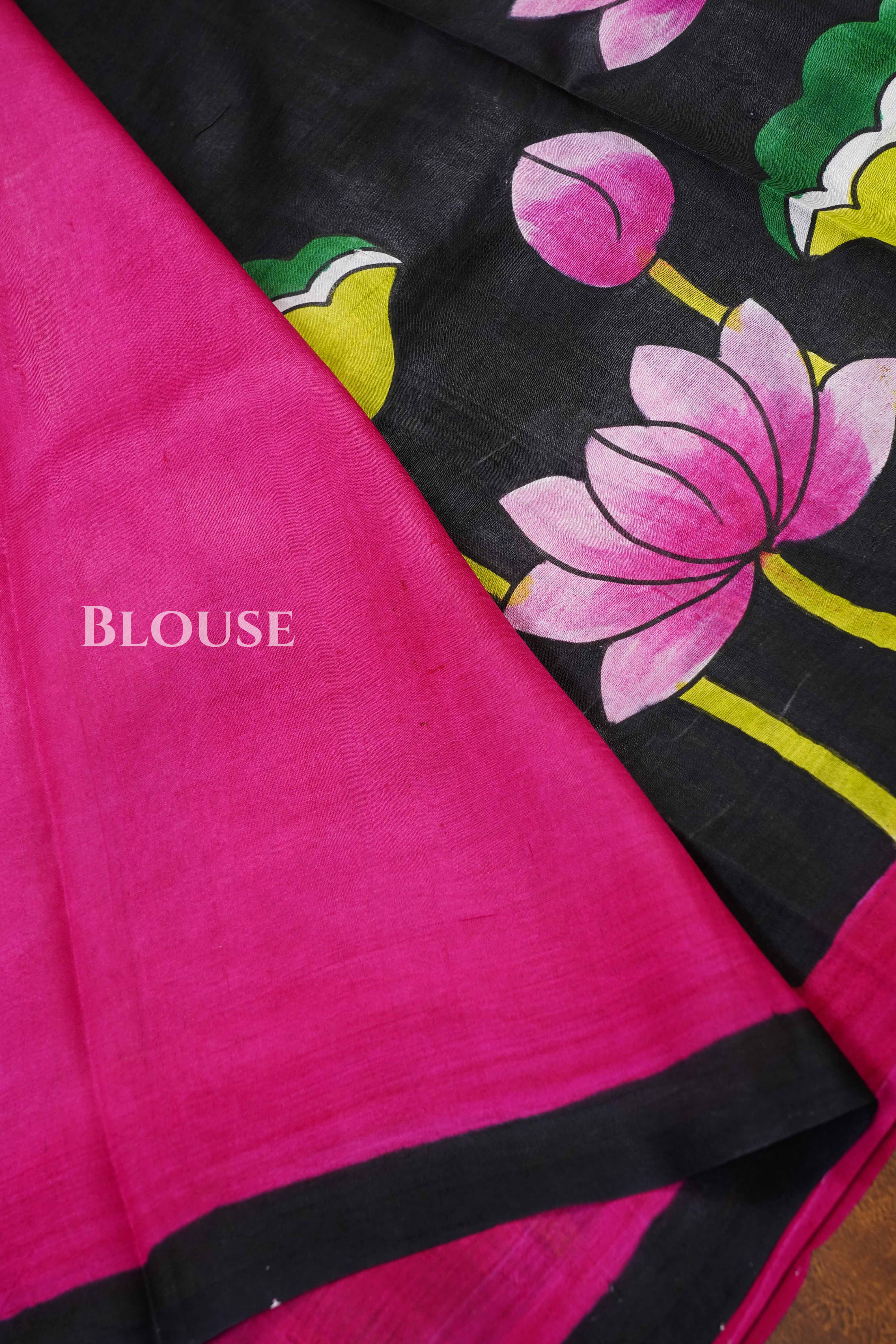Black Pichwai Handpainted Pure Tussar Silk Saree