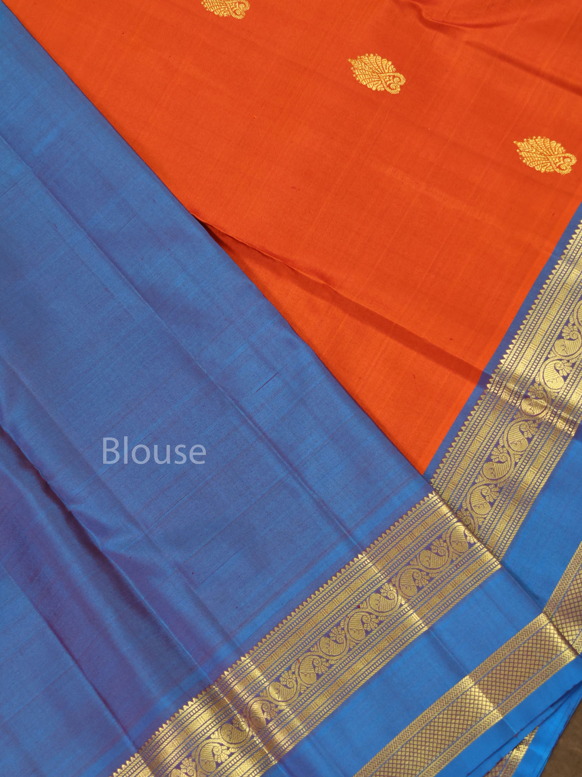 Orange With Blue Pure Kanchivaram Silk Saree