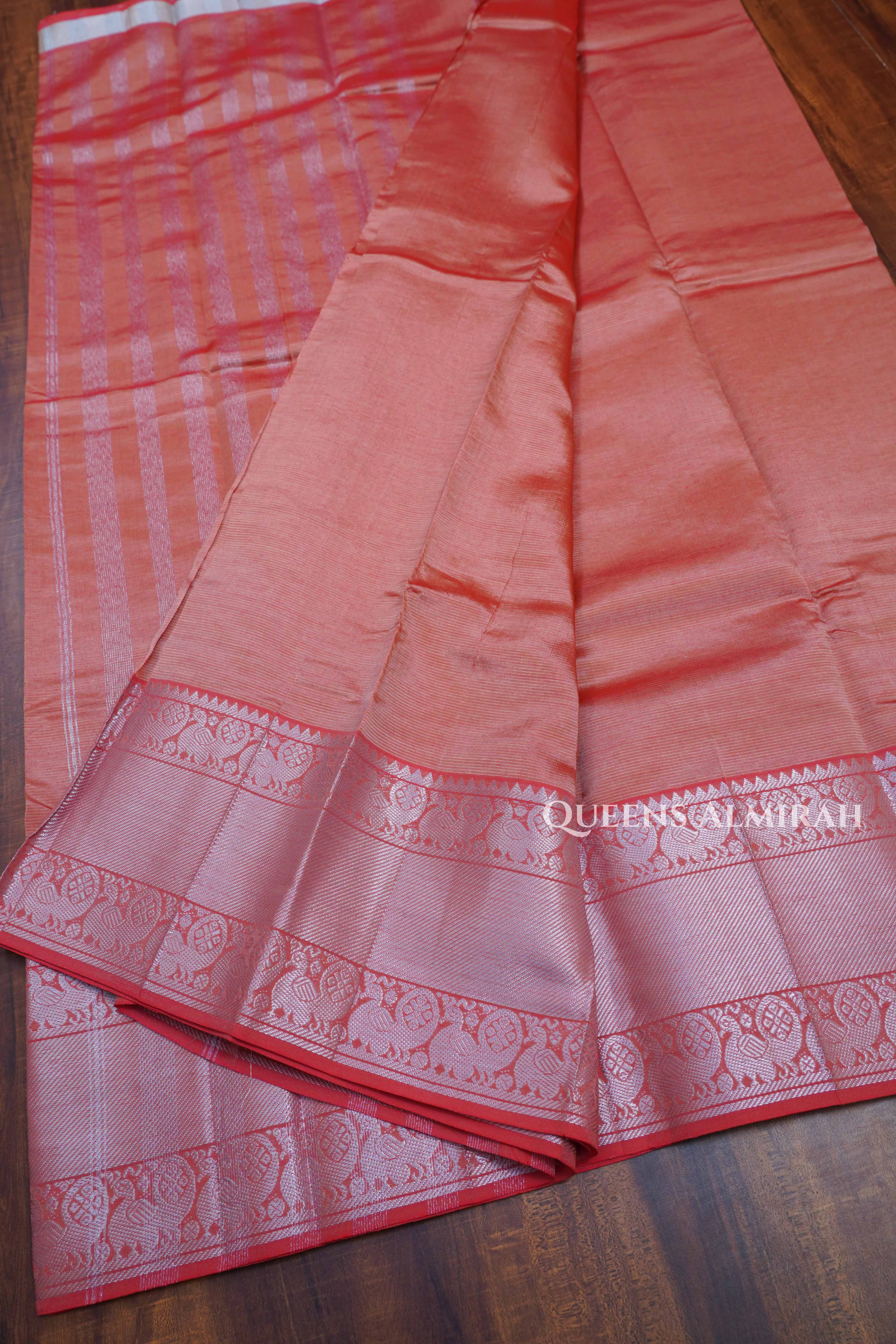 Coral Pink Mangalgiri  Saree