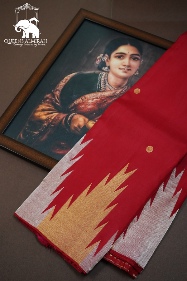 OLD BRICK WITH REDDISH ORANGE PURE KANCHIVARAM SAREE - Queens Jewel Emporium