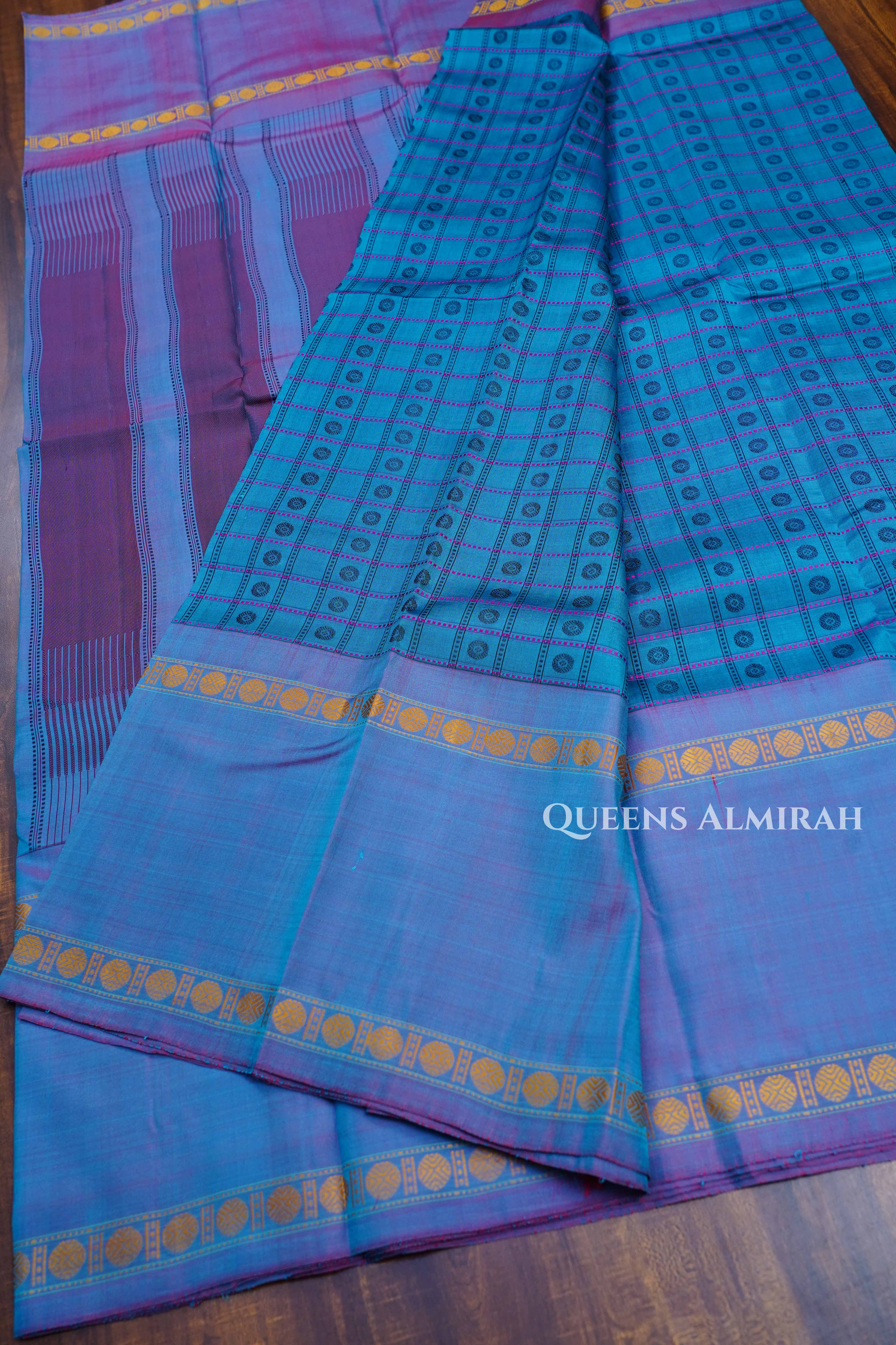 Blue With Purple Pure Kanchivaram Silk Saree