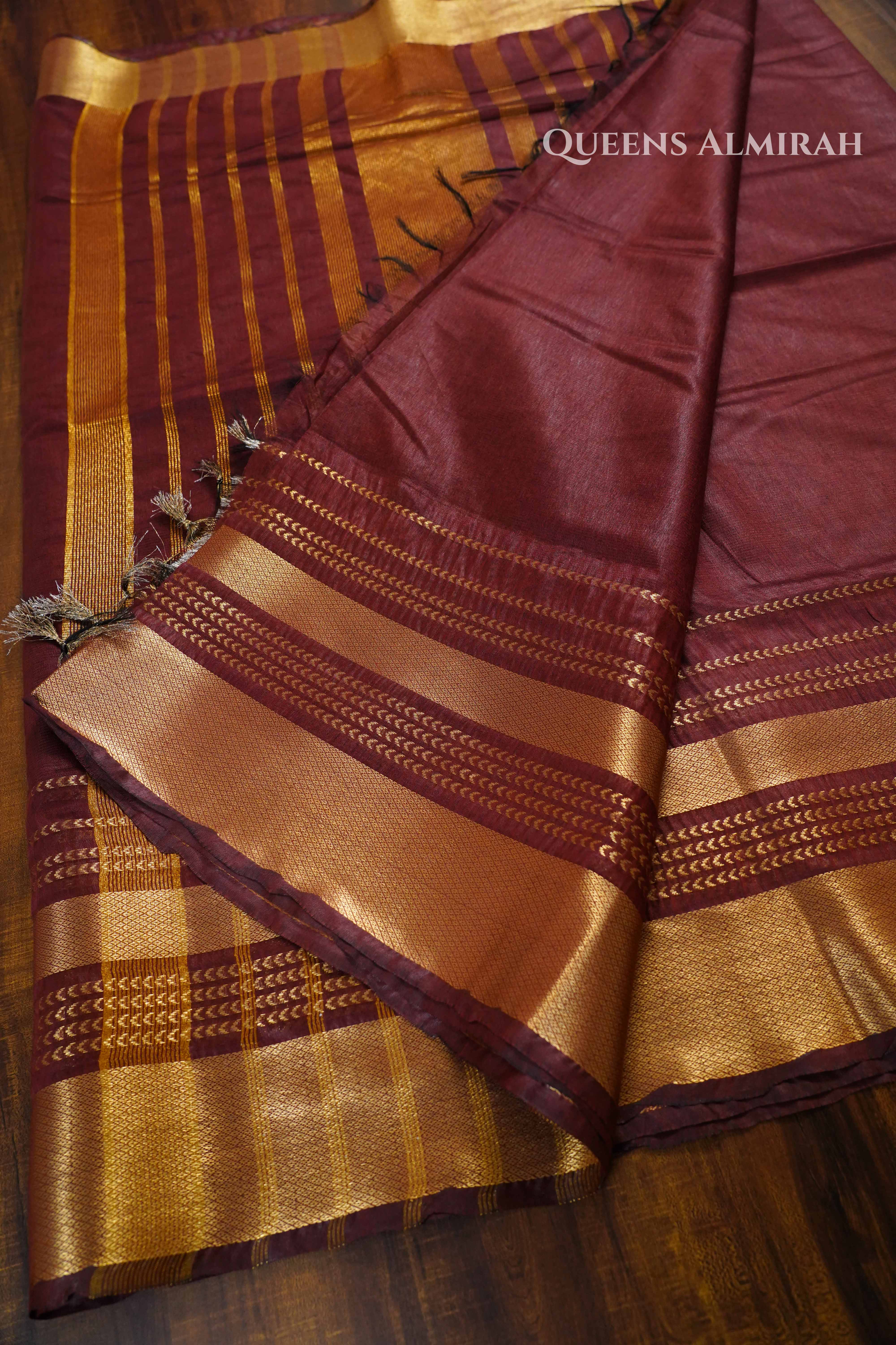 Maroon Maheshwari saree QUEENS ALMIRAH