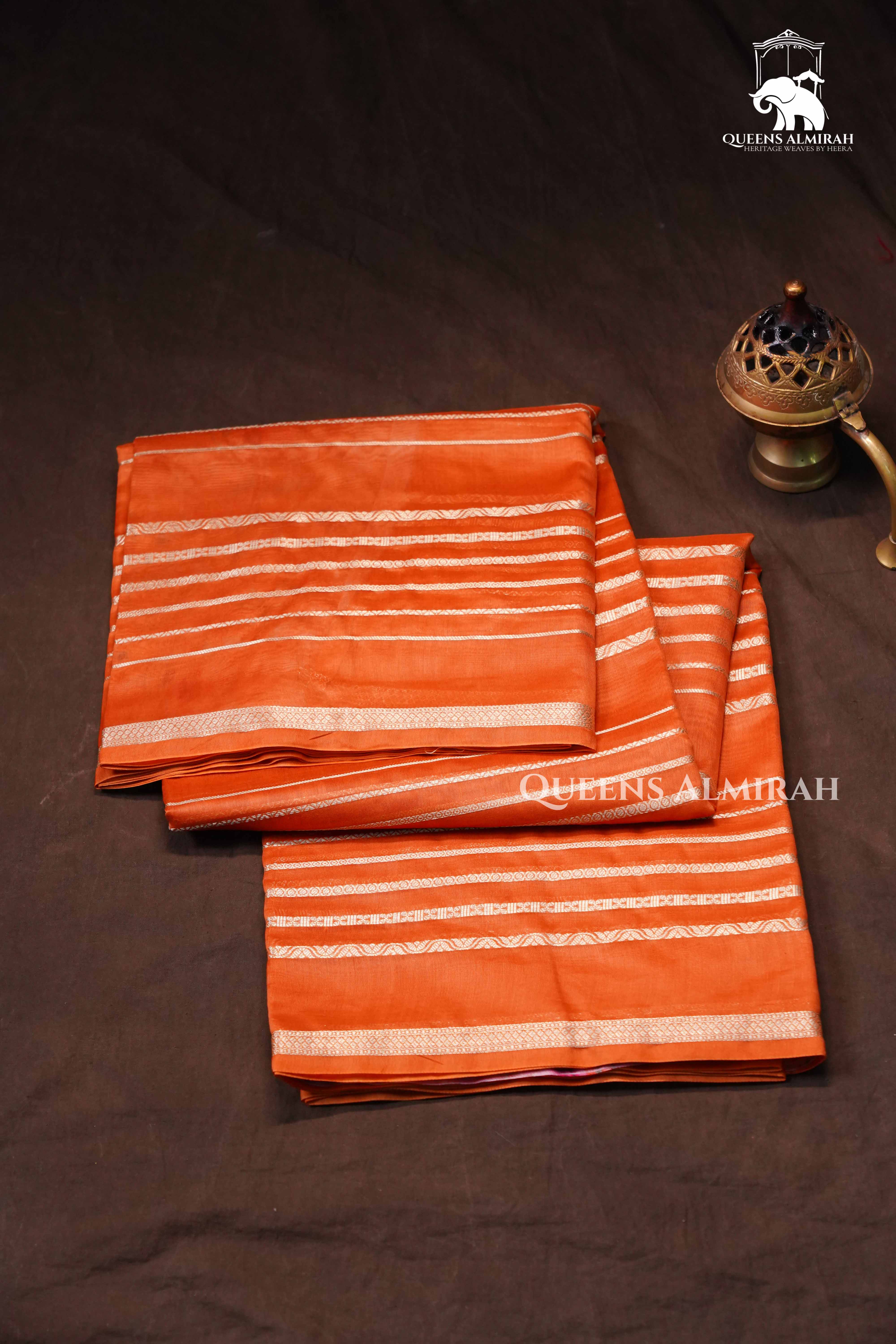 Papaya Orange Chanderi  Silk Cotton Saree