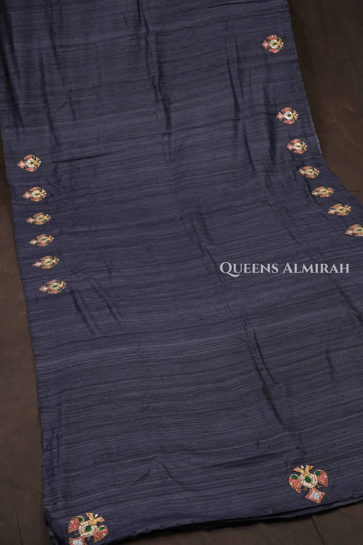 Black Ganda Berunda Pure Tussar Silk Saree