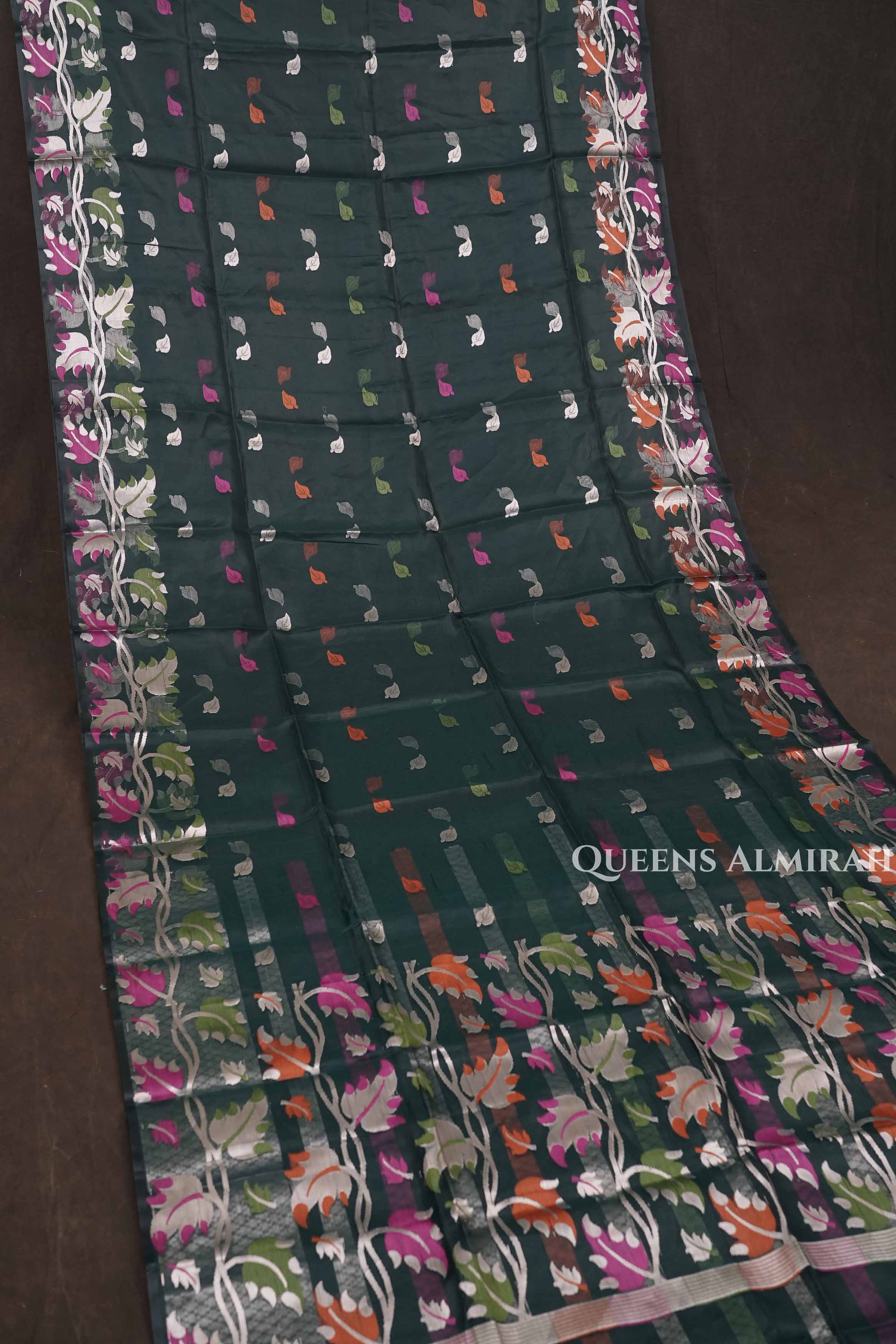 Dark Green Muslin Jamdani Saree