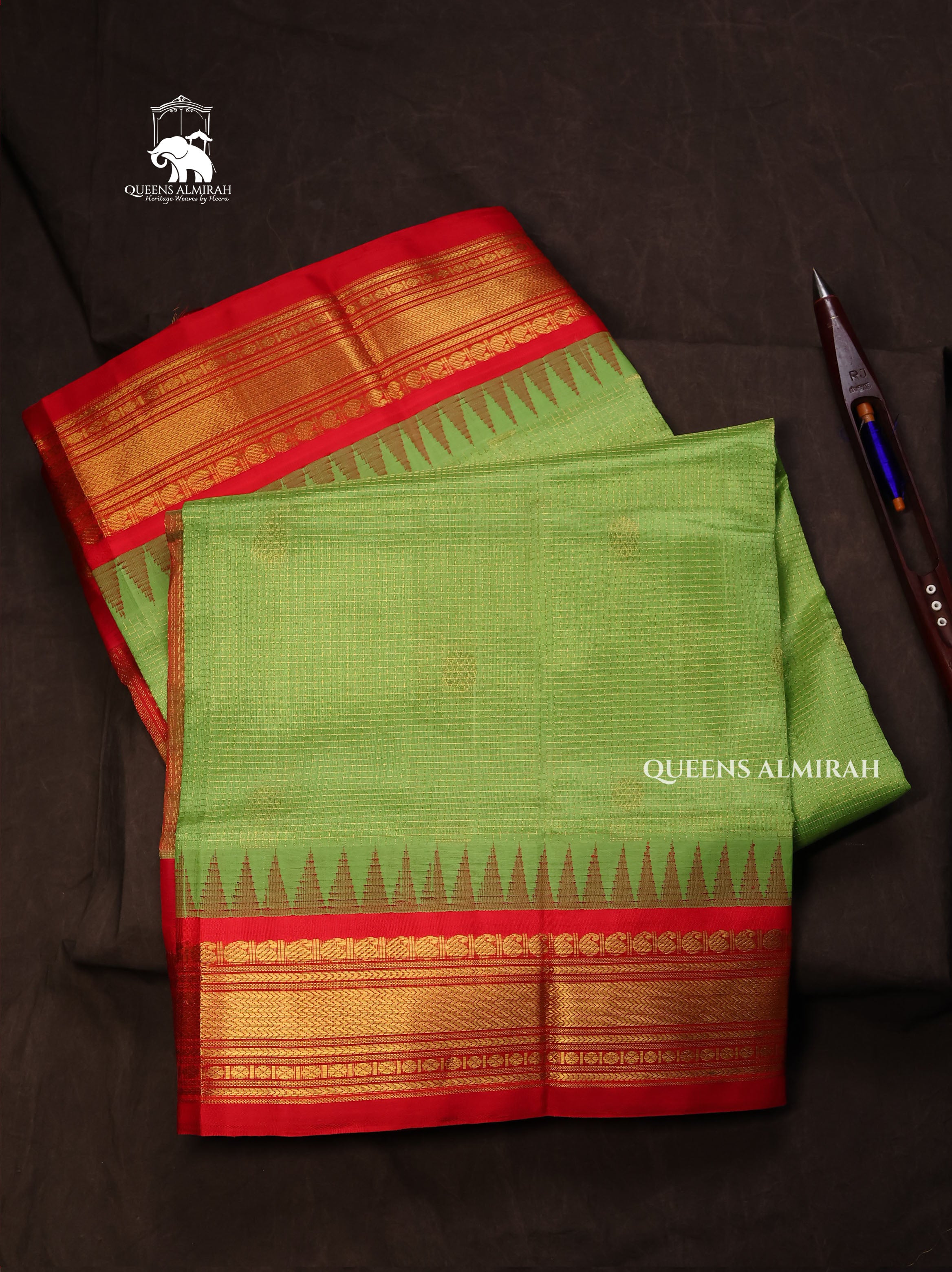 Green With Red Pure Silk Cotton Saree