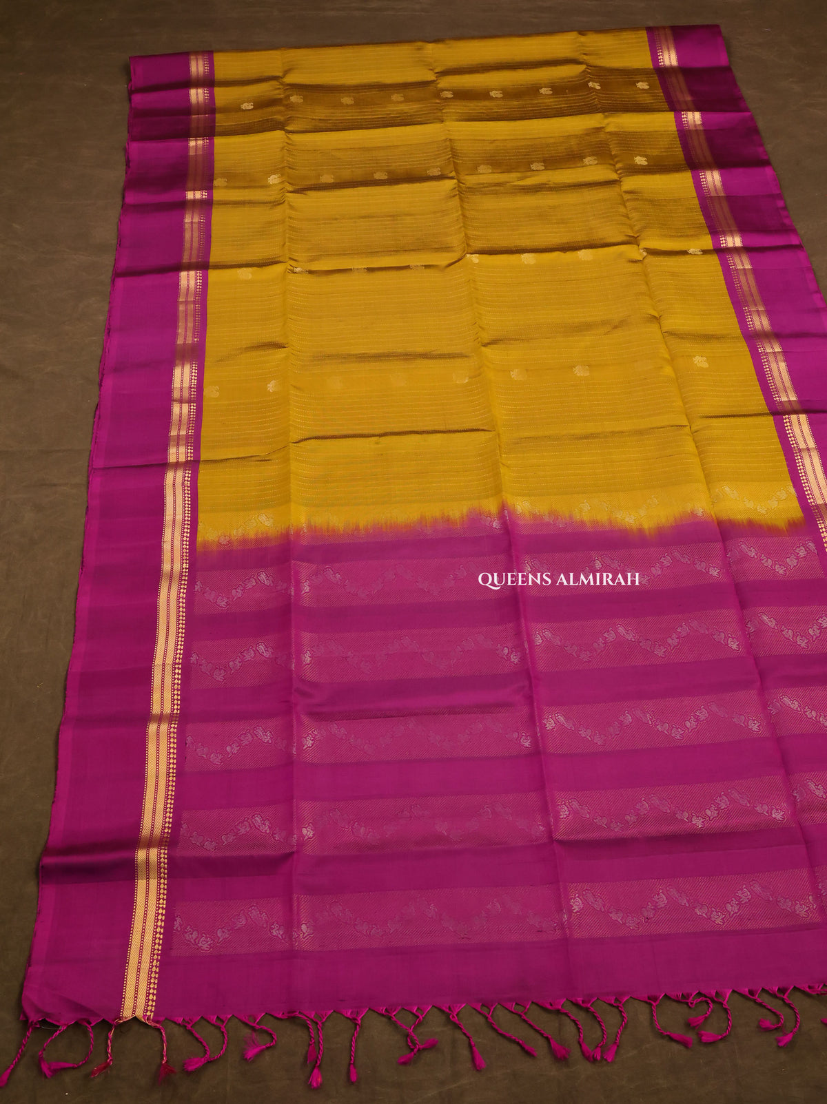 Mustard Yellow With Purple Pure Soft Silk Saree